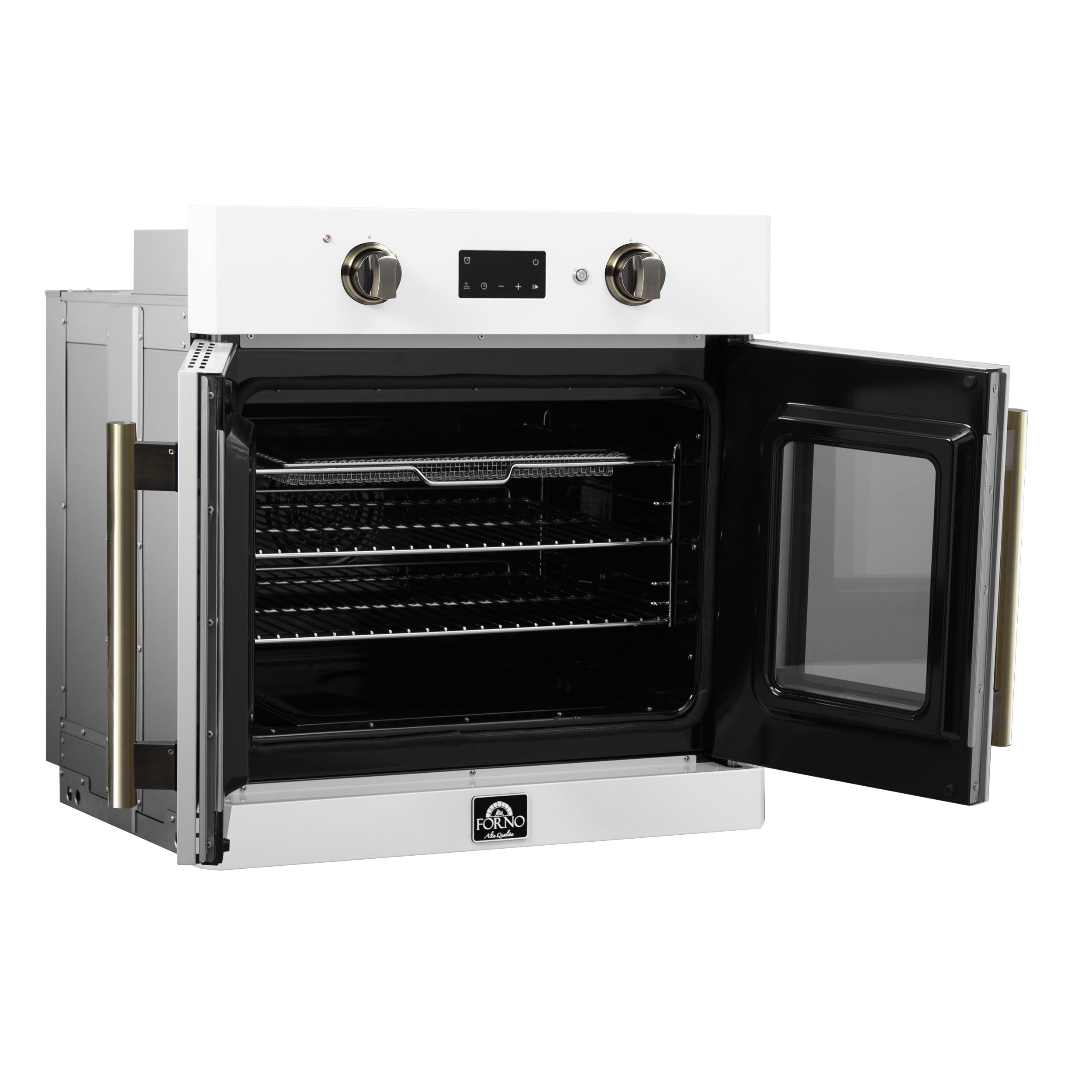 Forno Asti 30 in. 3.68 cu.ft. White Self-Cleaning Electric Wall Oven with Air Fry, Sous Vide and Antique Brass Accents | FBOEL1340-30WHT