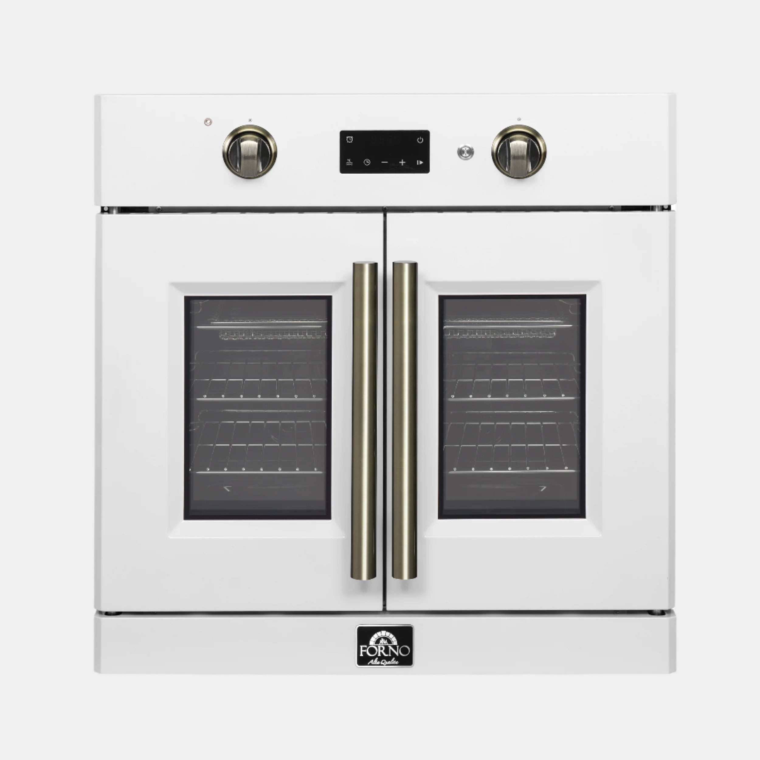 Forno Asti 30-Inch French Door Electric Wall Oven in White & Antique Brass, 3.68 cu. ft. True Convection, 3,600W, Air Fry, Sous Vide, Self-Clean