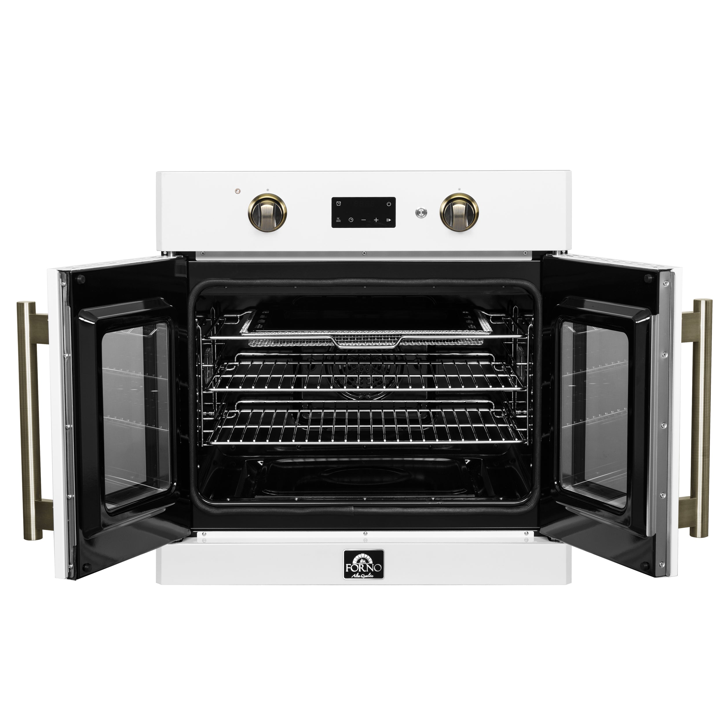 Forno Asti 30 in. 3.58 cu.ft. White Self-Cleaning Electric Wall Oven with Air Fry, Sous Vide and Antique Brass Accents | FBOEL1340-30WHT