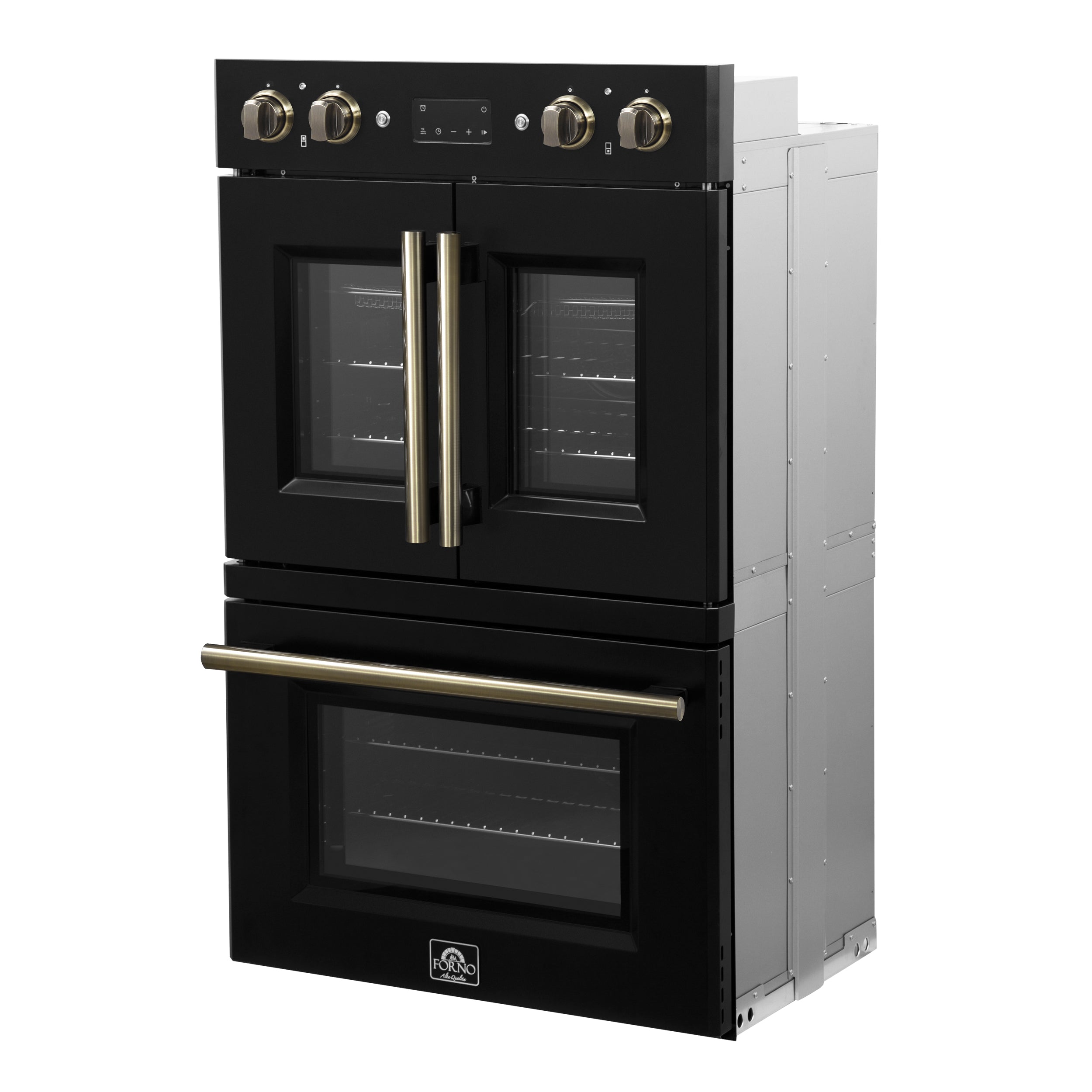 Forno Asti 30 in. 7.36 cu.ft. Black Self-Cleaning Double Electric Wall Oven with Air Fry, Sous Vide and Antique Brass Accents | FBOEL1340-30BLK