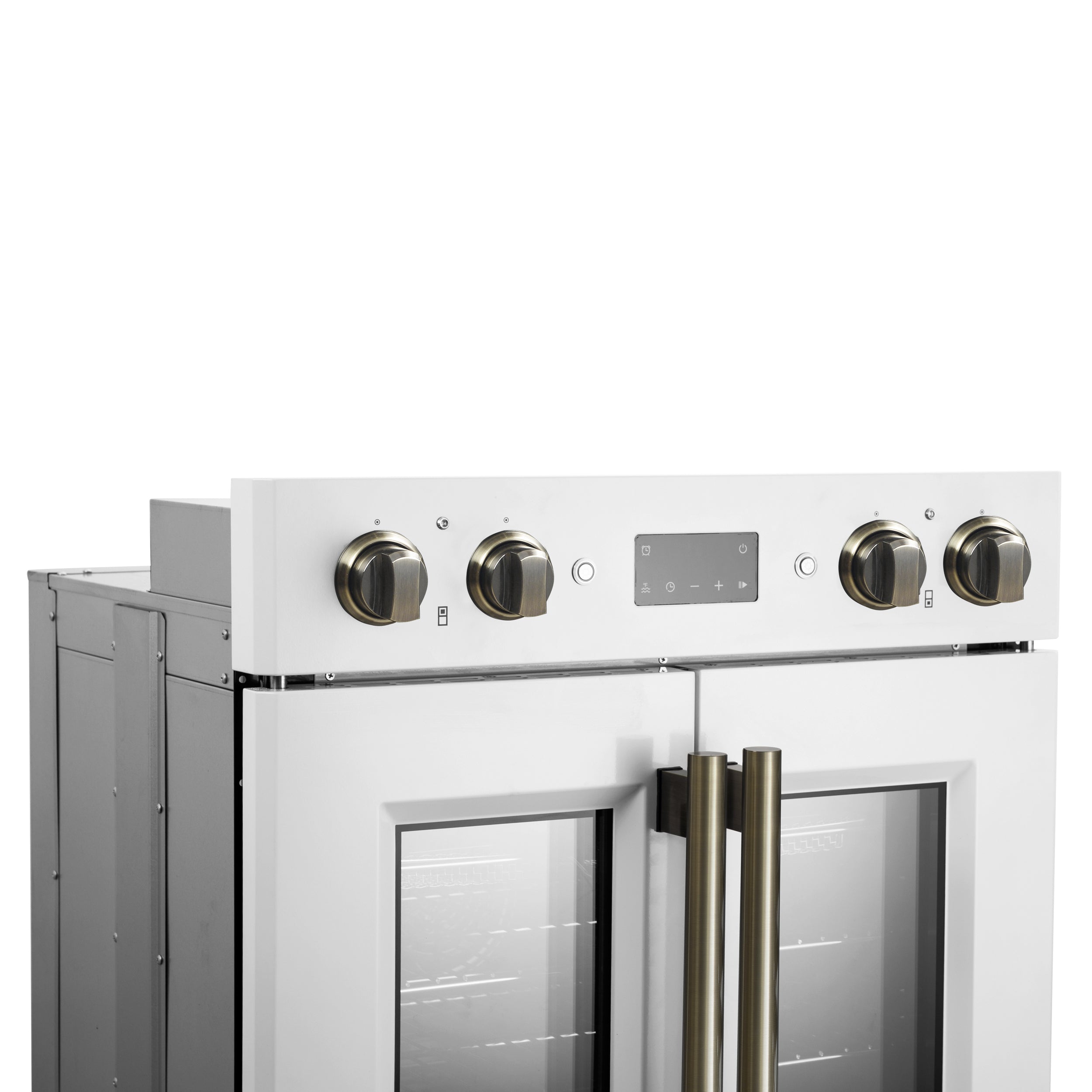 Forno Asti 30 in. 7.36 cu.ft. White Self-Cleaning Double Electric Wall Oven with Air Fry, Sous Vide and Antique Brass Accents | FBOEL1340-30WHT