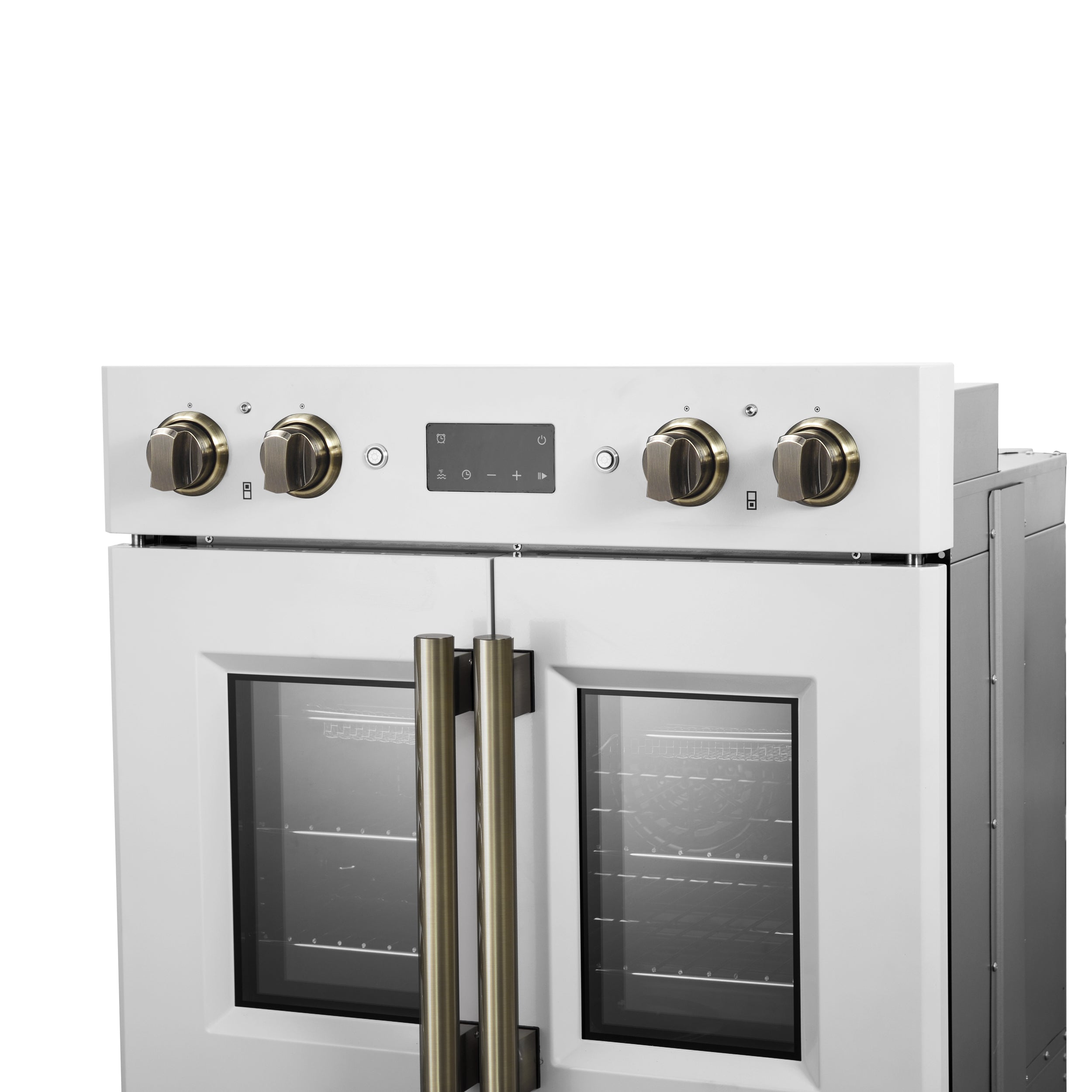 Forno Asti 30 in. 7.36 cu.ft. White Self-Cleaning Double Electric Wall Oven with Air Fry, Sous Vide and Antique Brass Accents | FBOEL1340-30WHT
