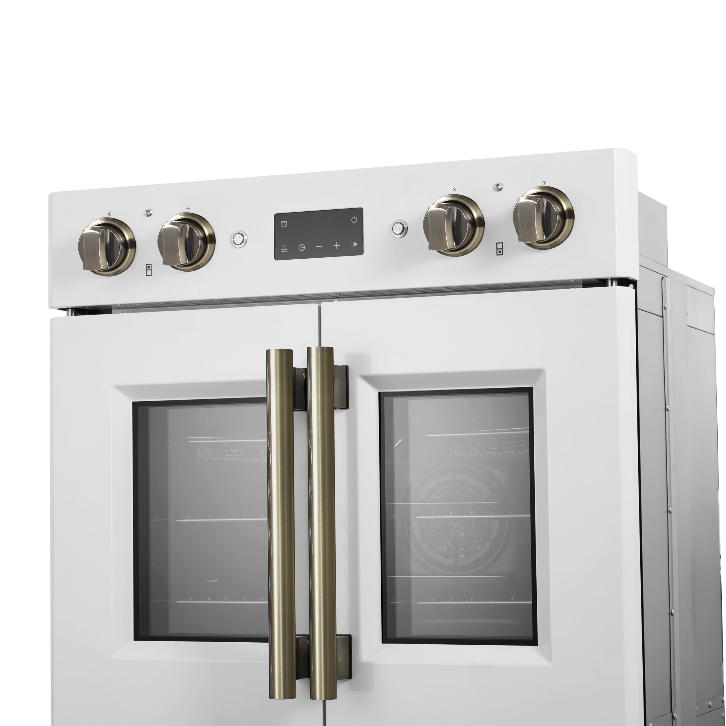 Forno Asti 30 in. 7.36 cu.ft. White Self-Cleaning Double Electric Wall Oven with Air Fry, Sous Vide and Antique Brass Accents | FBOEL1340-30WHT
