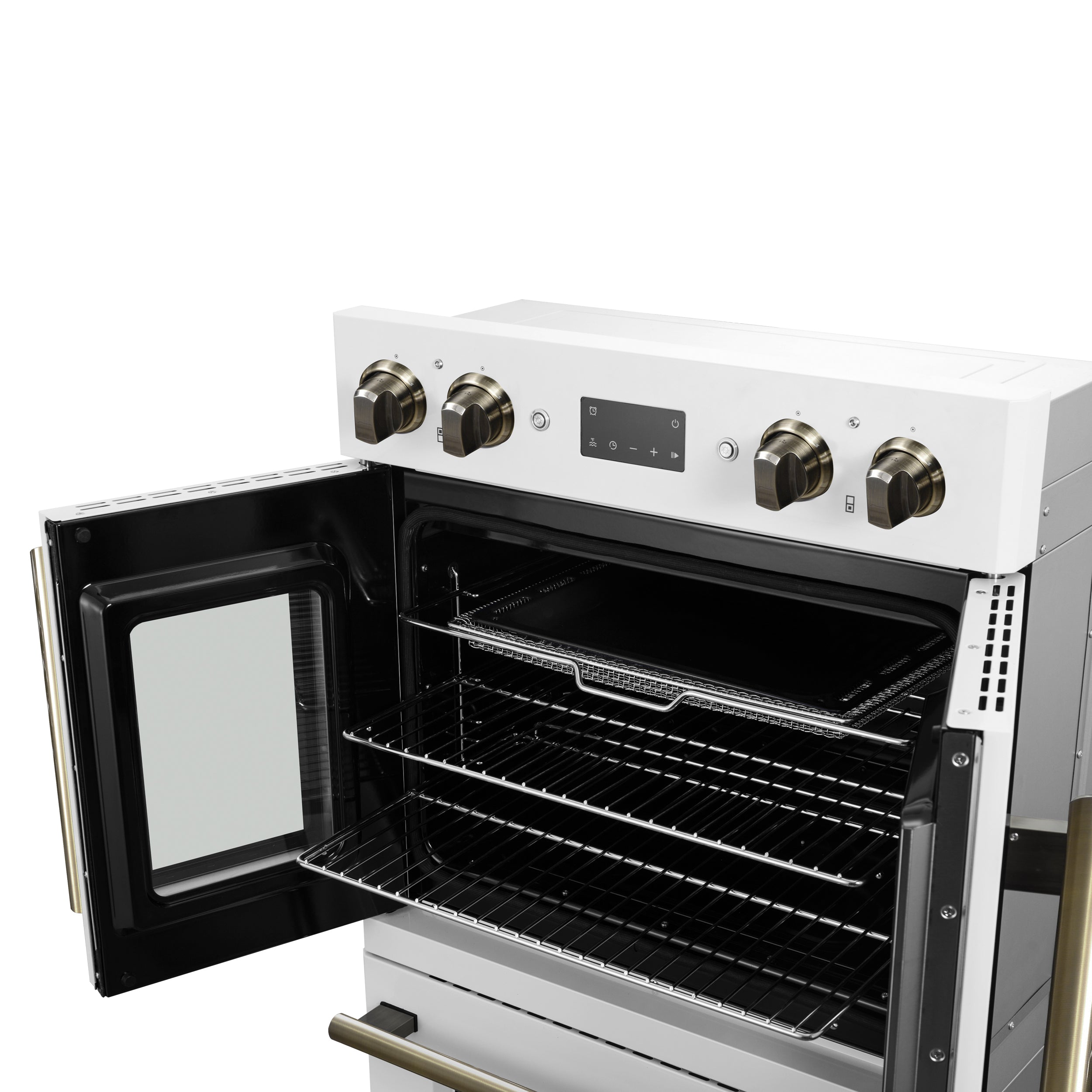 Forno Asti 30 in. 7.36 cu.ft. White Self-Cleaning Double Electric Wall Oven with Air Fry, Sous Vide and Antique Brass Accents | FBOEL1340-30WHT