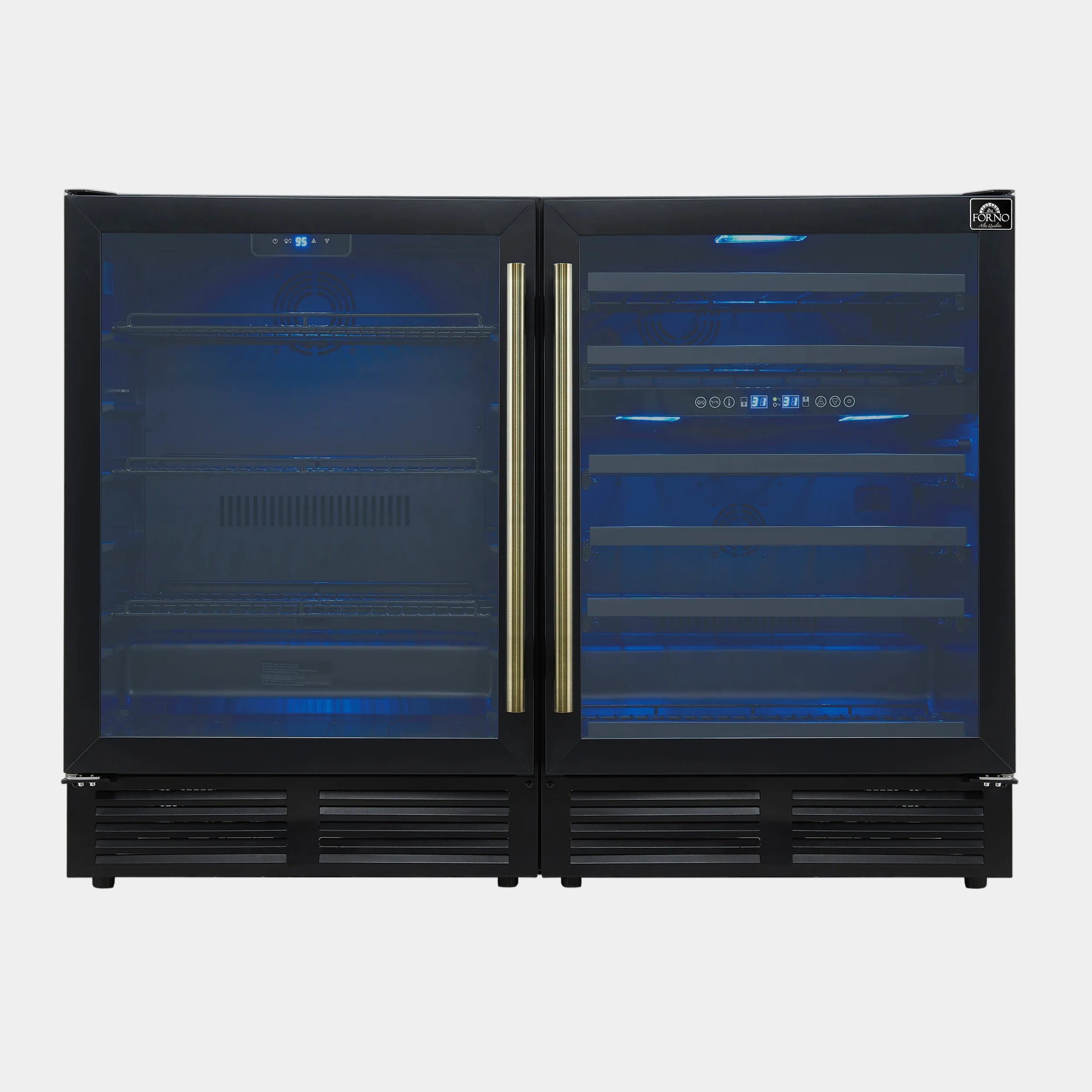 Forno Gemello 48 in. Black Side-by-Side Triple Zone Wine/Beverage Cooler with Antique Brass Accents | FWCDR6699-48WHT