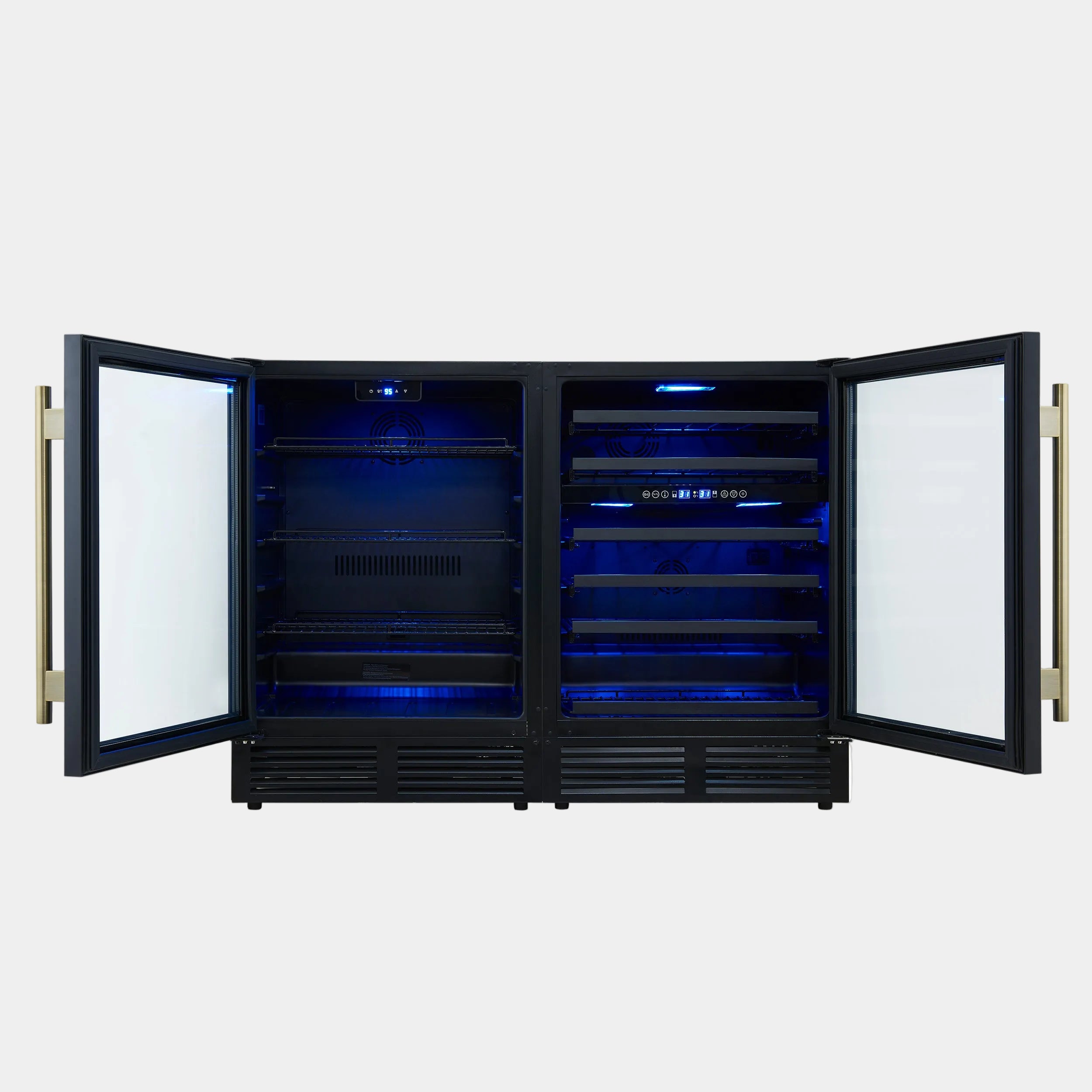 Forno Gemello 48 in. Black Side-by-Side Triple Zone Wine/Beverage Cooler with Antique Brass Accents | FWCDR6699-48WHT