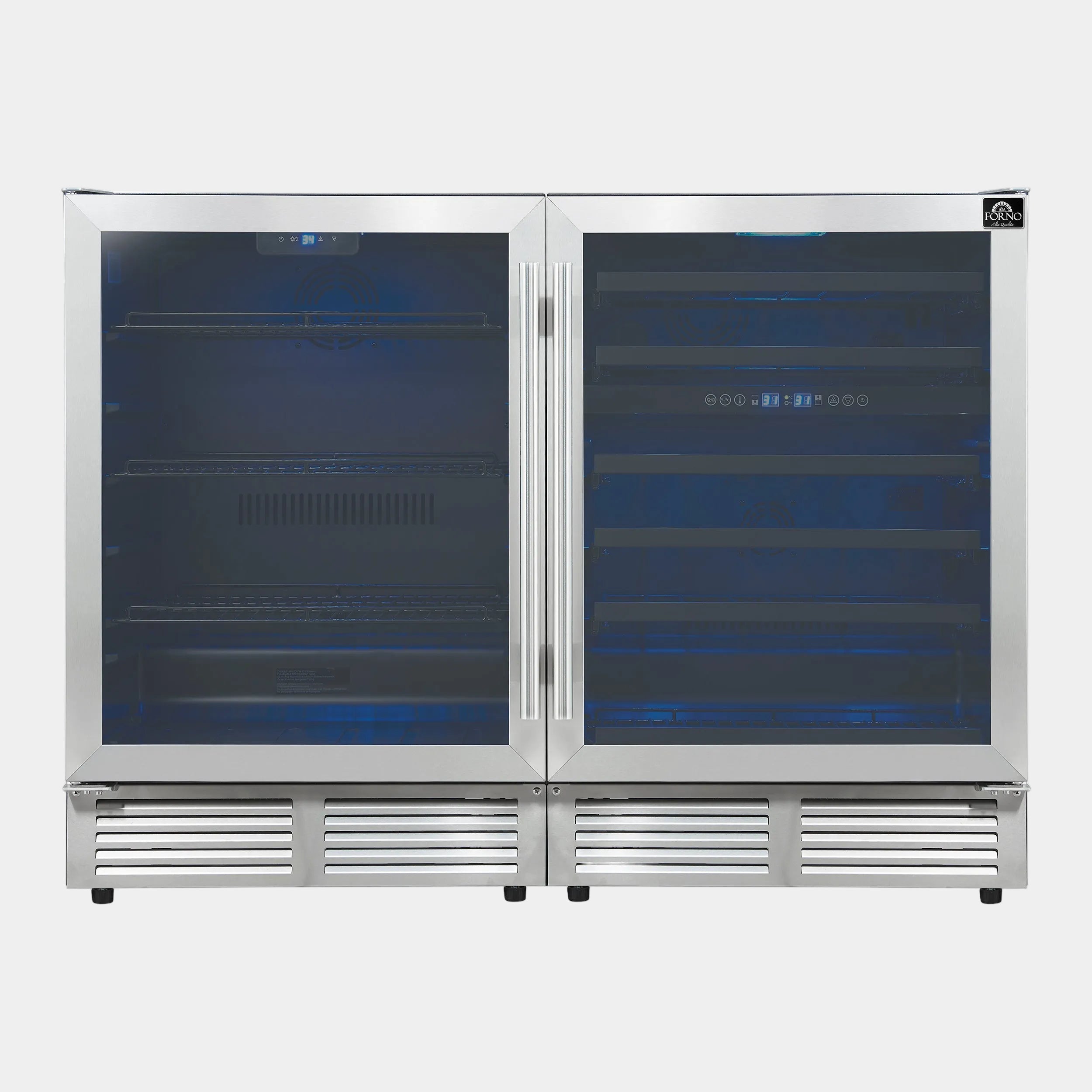Forno Gemello 48 in. Stainless Steel Side-by-Side Triple Zone Wine/Beverage Cooler | FWCDR6699-48S