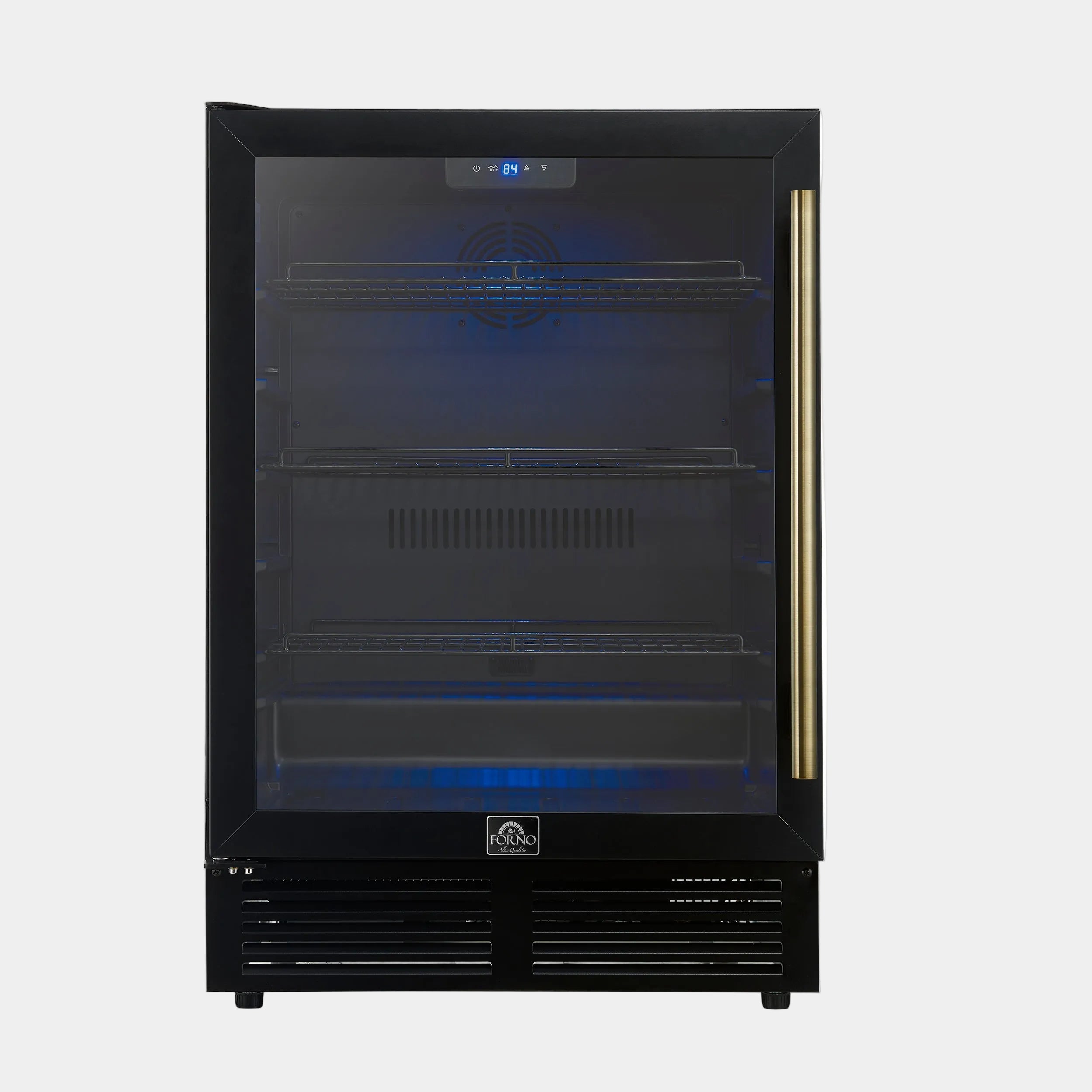 Forno Frescolino 24 in. Black 188 Can Single Zone Beverage Cooler with Triple Glass Door and Antique Brass Handle | FWCDR6665-24BLK