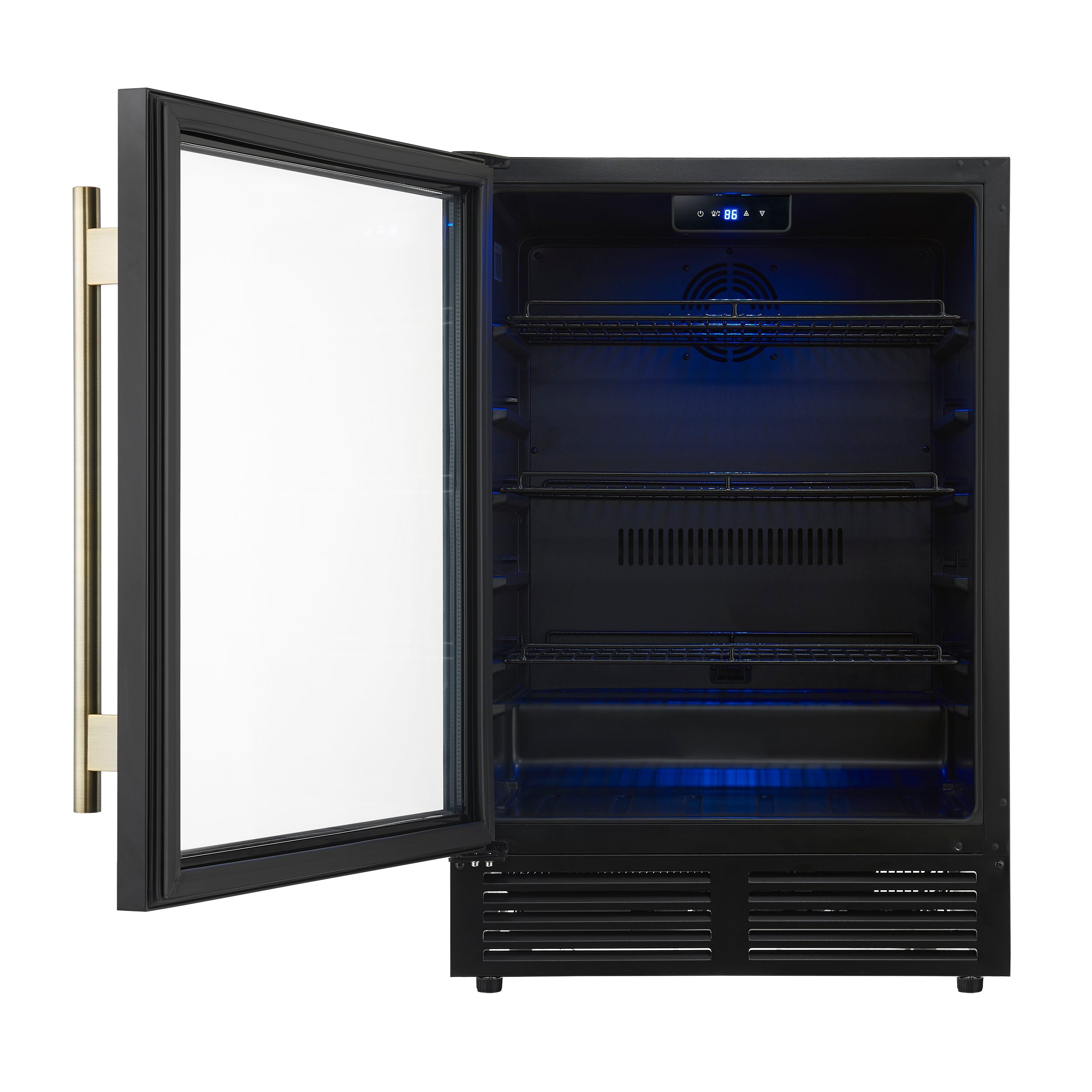 Forno Frescolino 24 in. Black 188 Can Single Zone Beverage Cooler with Triple Glass Door and Antique Brass Handle | FWCDR6665-24BLK