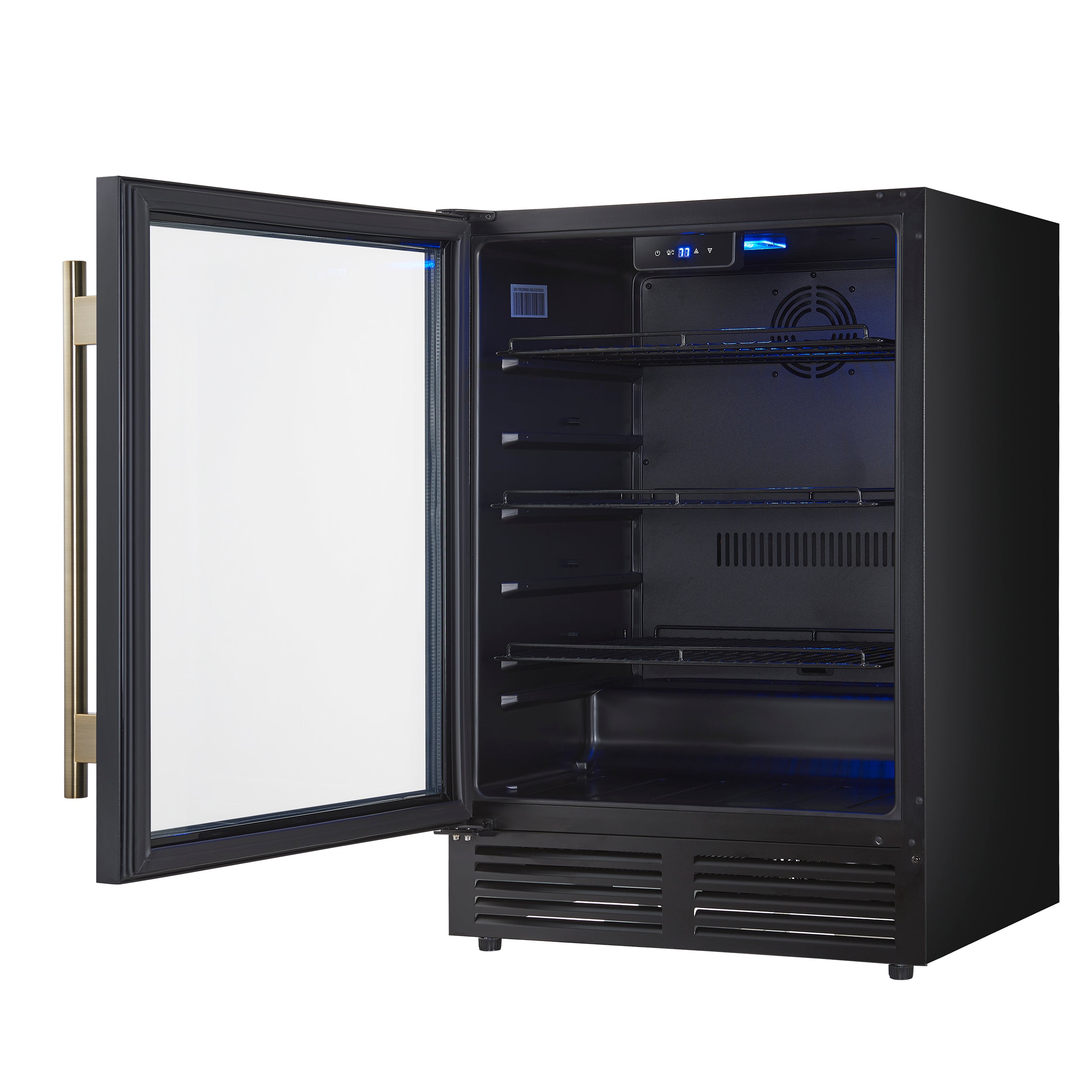 Forno Frescolino 24 in. Black 188 Can Single Zone Beverage Cooler with Triple Glass Door and Antique Brass Handle | FWCDR6665-24BLK