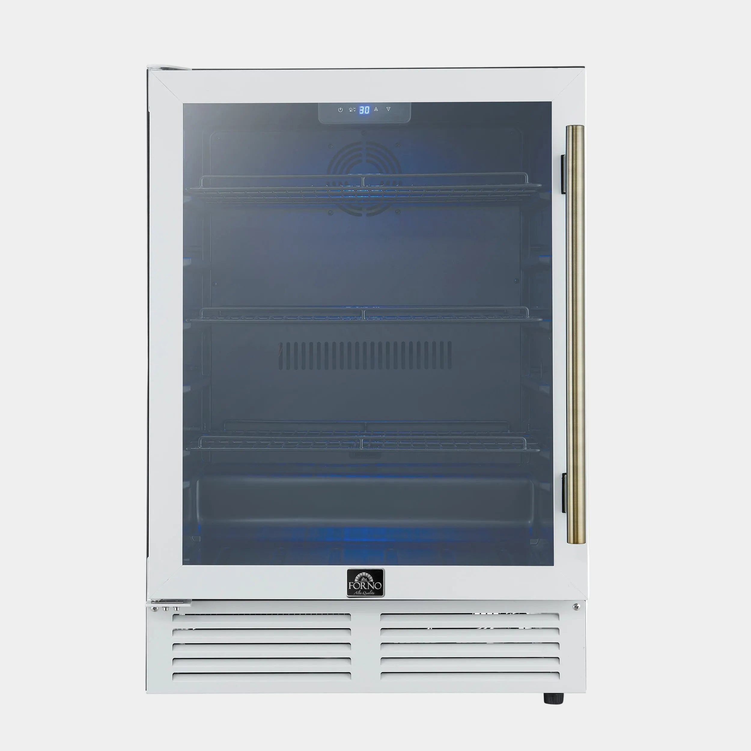Forno Frescolino 24 in. White 188 Can Single Zone Beverage Cooler with Triple Glass Door and Antique Brass Handle | FWCDR6665-24WHT