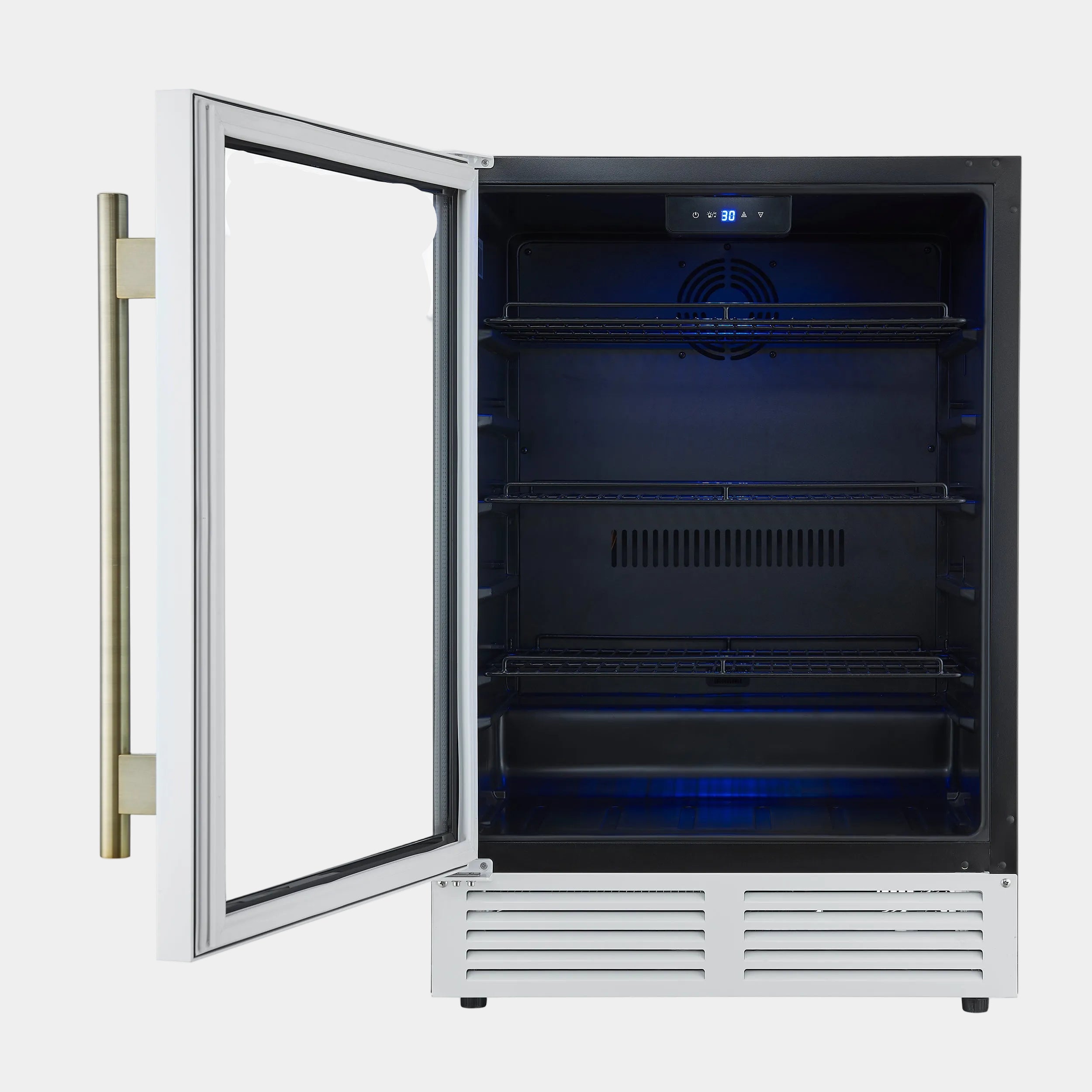 Forno Frescolino 24 in. White 188 Can Single Zone Beverage Cooler with Triple Glass Door and Antique Brass Handle | FWCDR6665-24WHT