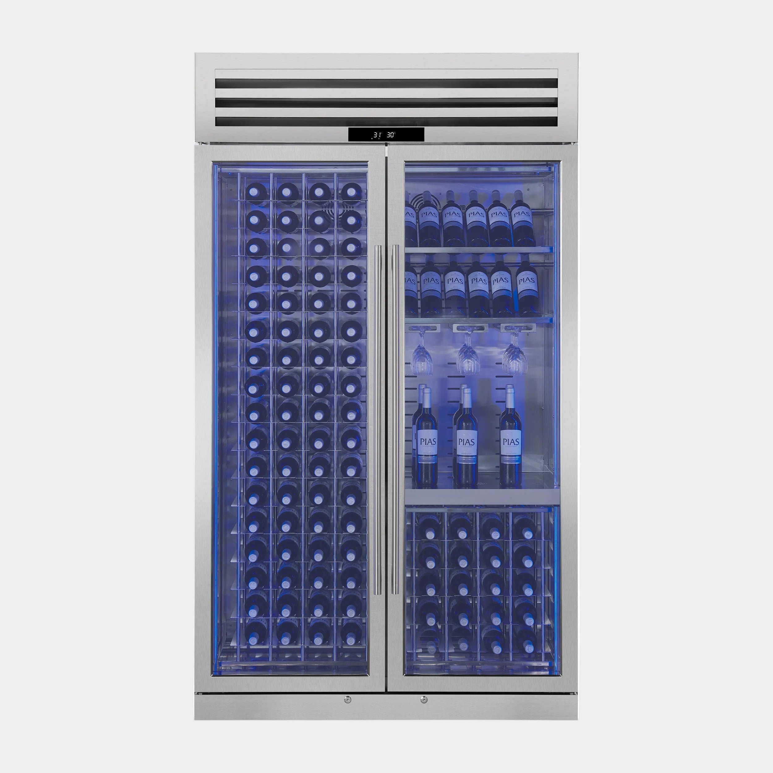 FORNO Abruzzo 48" Wine Cooler, Dual Zone, 30 cu.ft., 130 bottles, Display & Service Shelves, Stemware Racks, Rust resistant