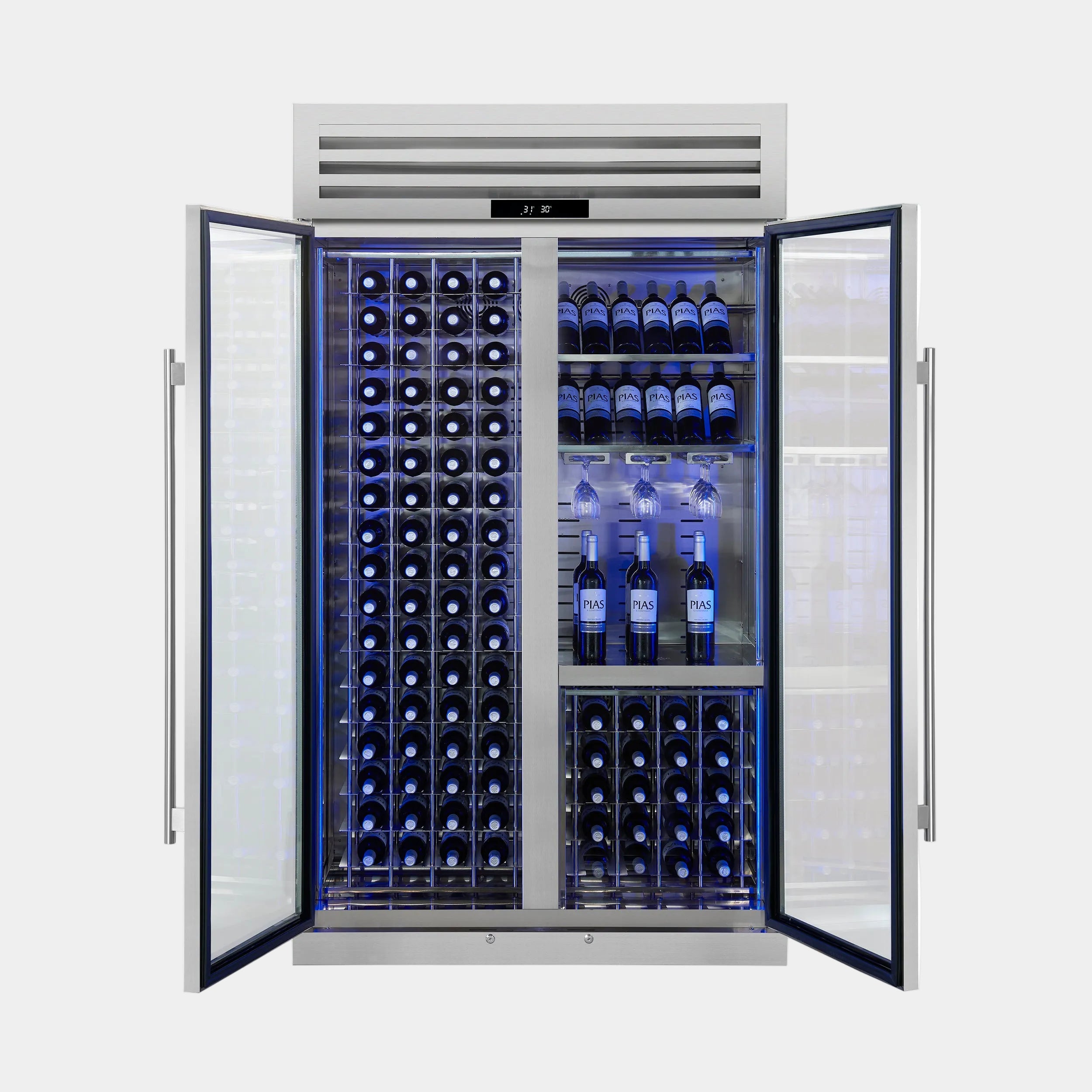 FORNO Abruzzo 48" Wine Cooler, Dual Zone, 30 cu.ft., 130 bottles, Display & Service Shelves, Stemware Racks, Rust resistant