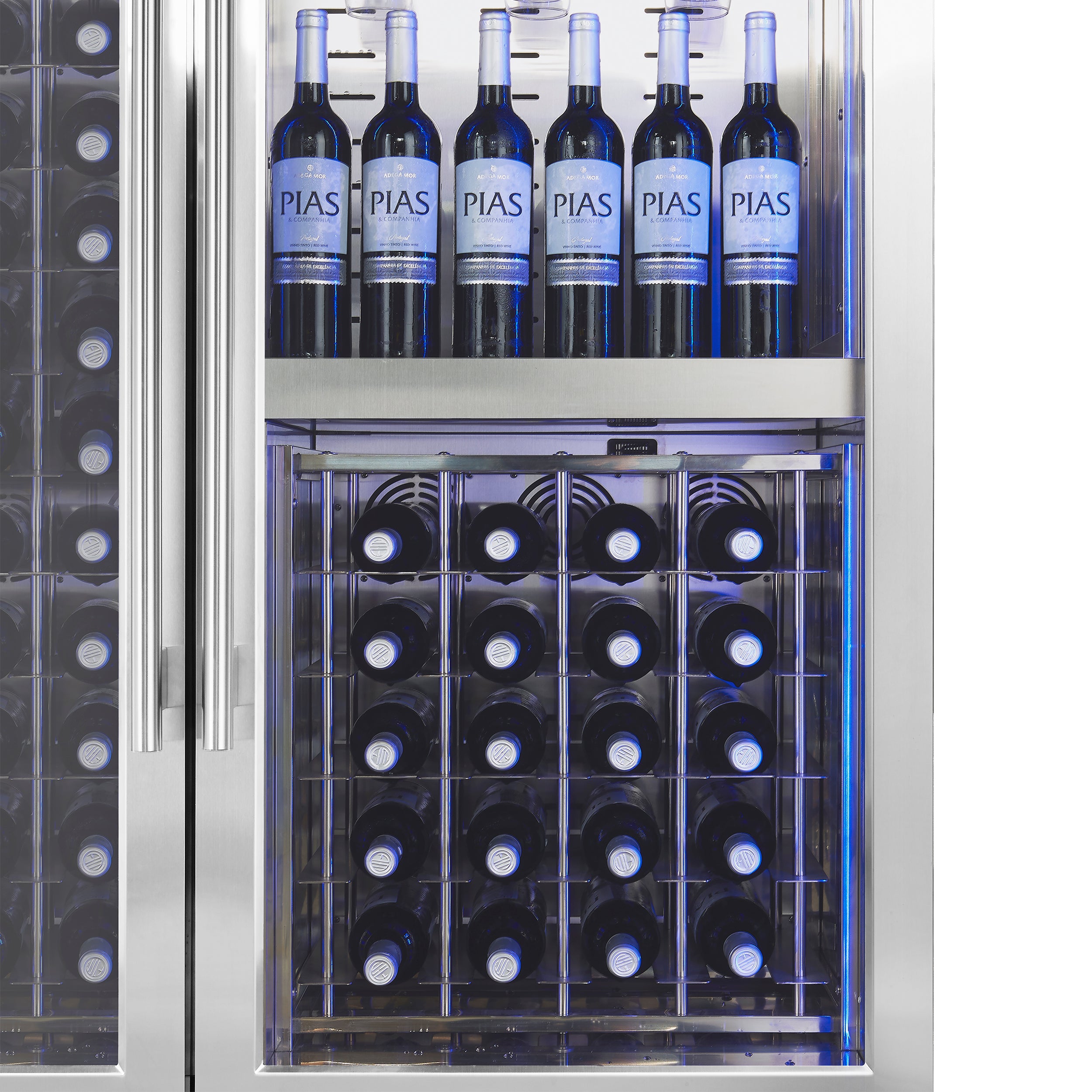 FORNO Abruzzo 48" Wine Cooler, Dual Zone, 30 cu.ft., 130 bottles, Display & Service Shelves, Stemware Racks, Rust resistant
