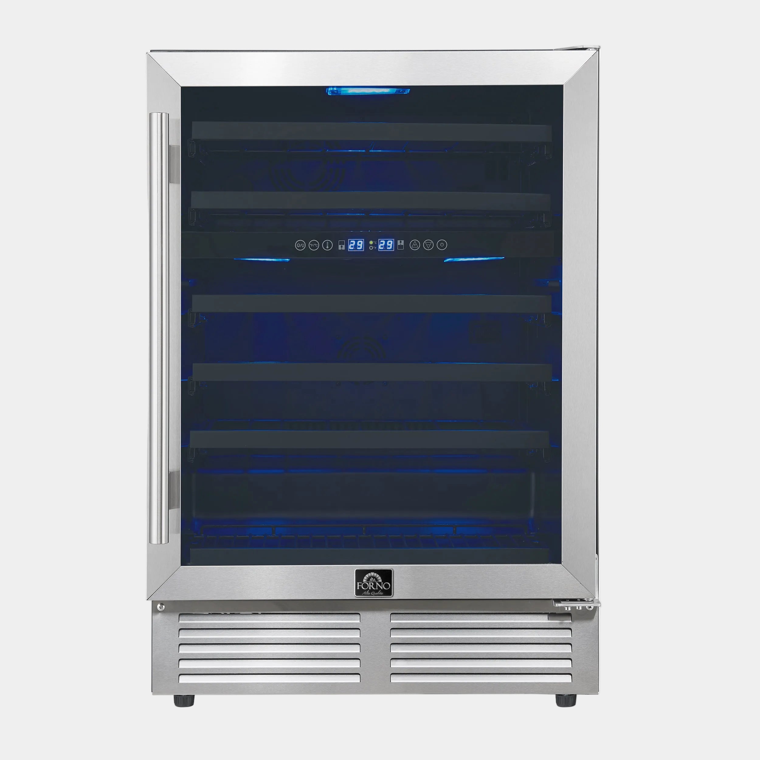 Forno Bacchino 24 in. Stainless Steel 51 Bottle Dual Zone Wine Cooler with LED Lighting and Triple Glass Door | FWCDR6634-24S