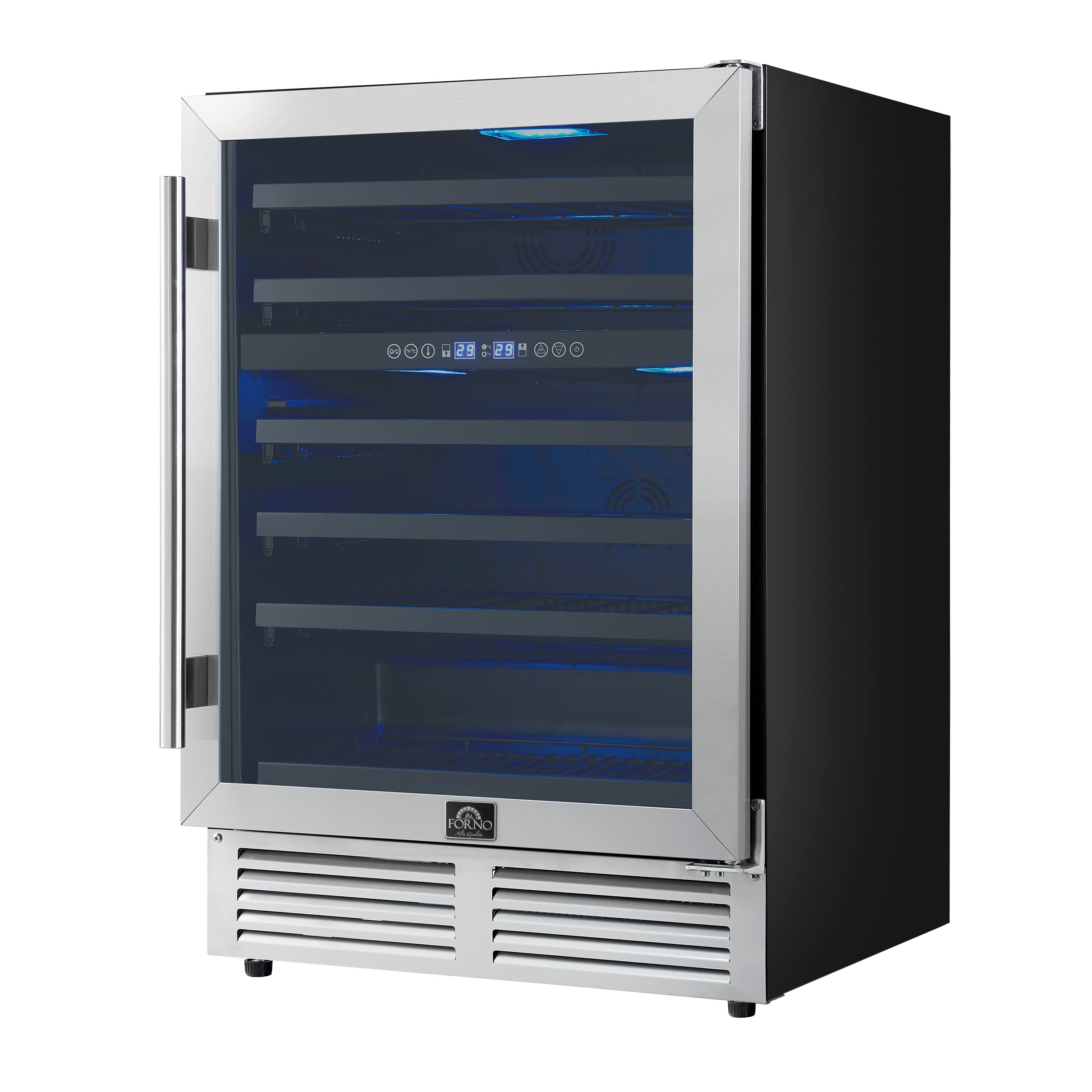 Forno Bacchino 24 in. Stainless Steel 51 Bottle Dual Zone Wine Cooler with LED Lighting and Triple Glass Door | FWCDR6634-24S