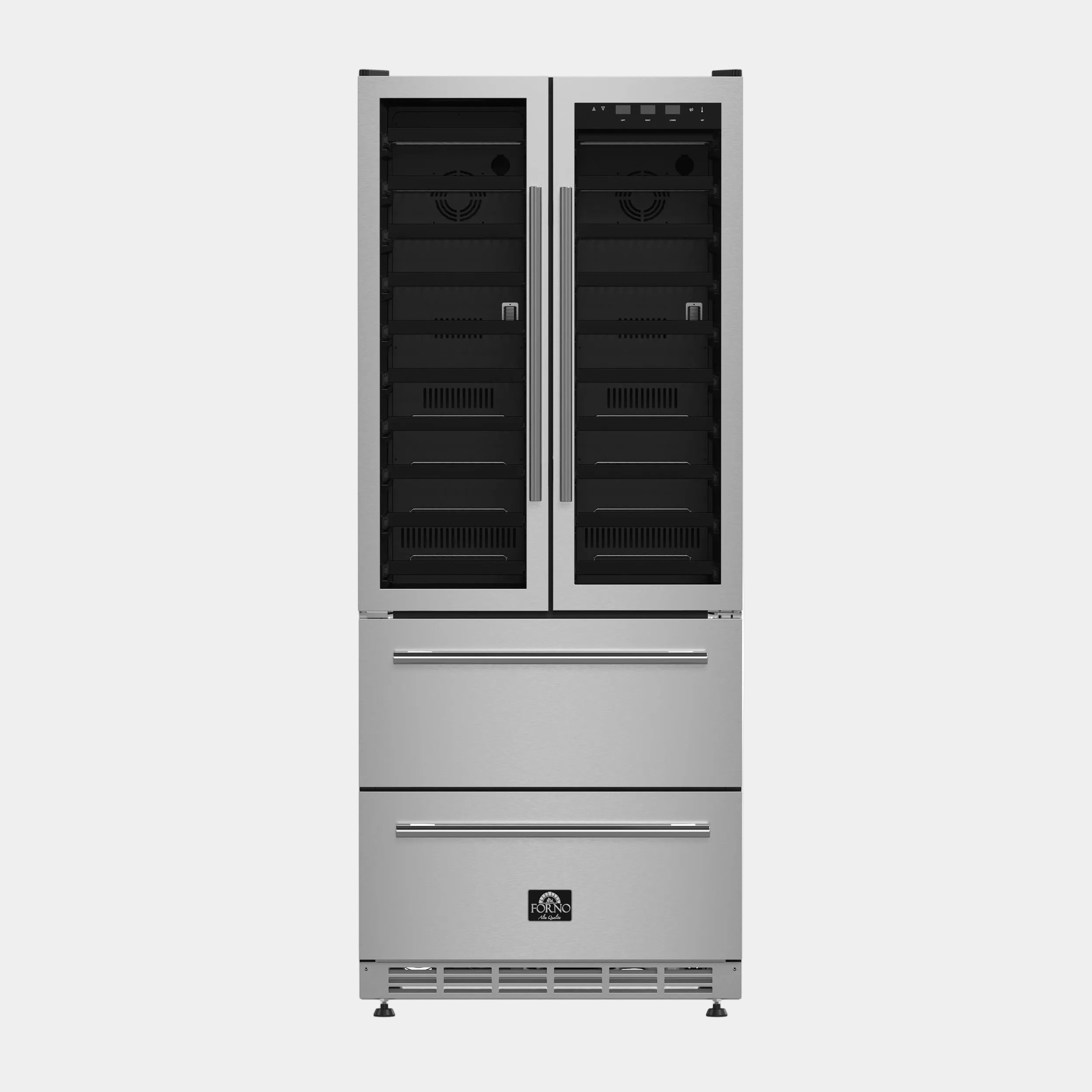 Forno Campania 32 in. 120 Bottle and 228 Can French Door Triple Zone Wine Cooler | FWCDR6635-32S