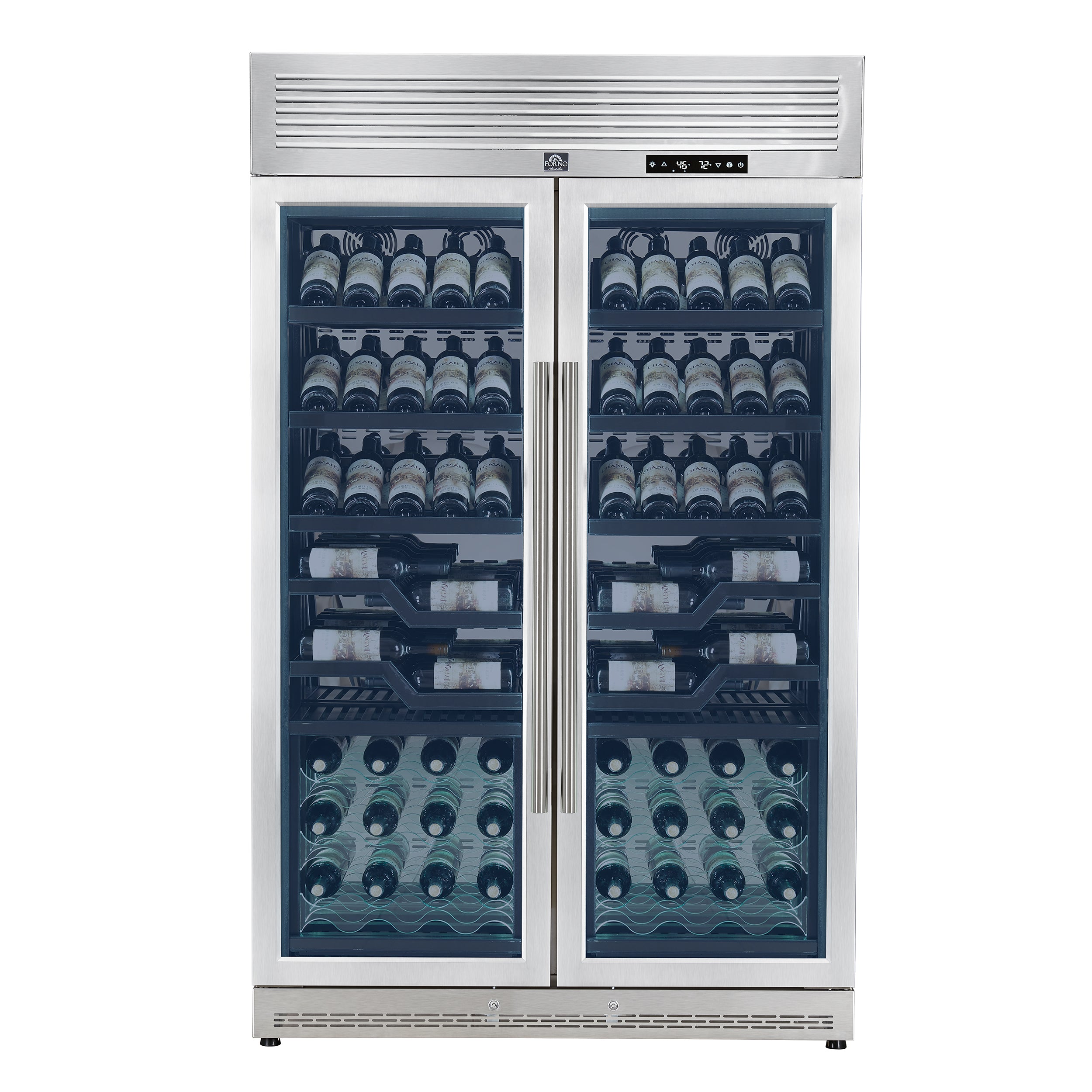 Forno Abruzzo 48 in. 102 Bottle Dual Zone Wine Cooler with Clear Acrylic Holders and Stainless Trim Shelves | FWCDR6610-48S