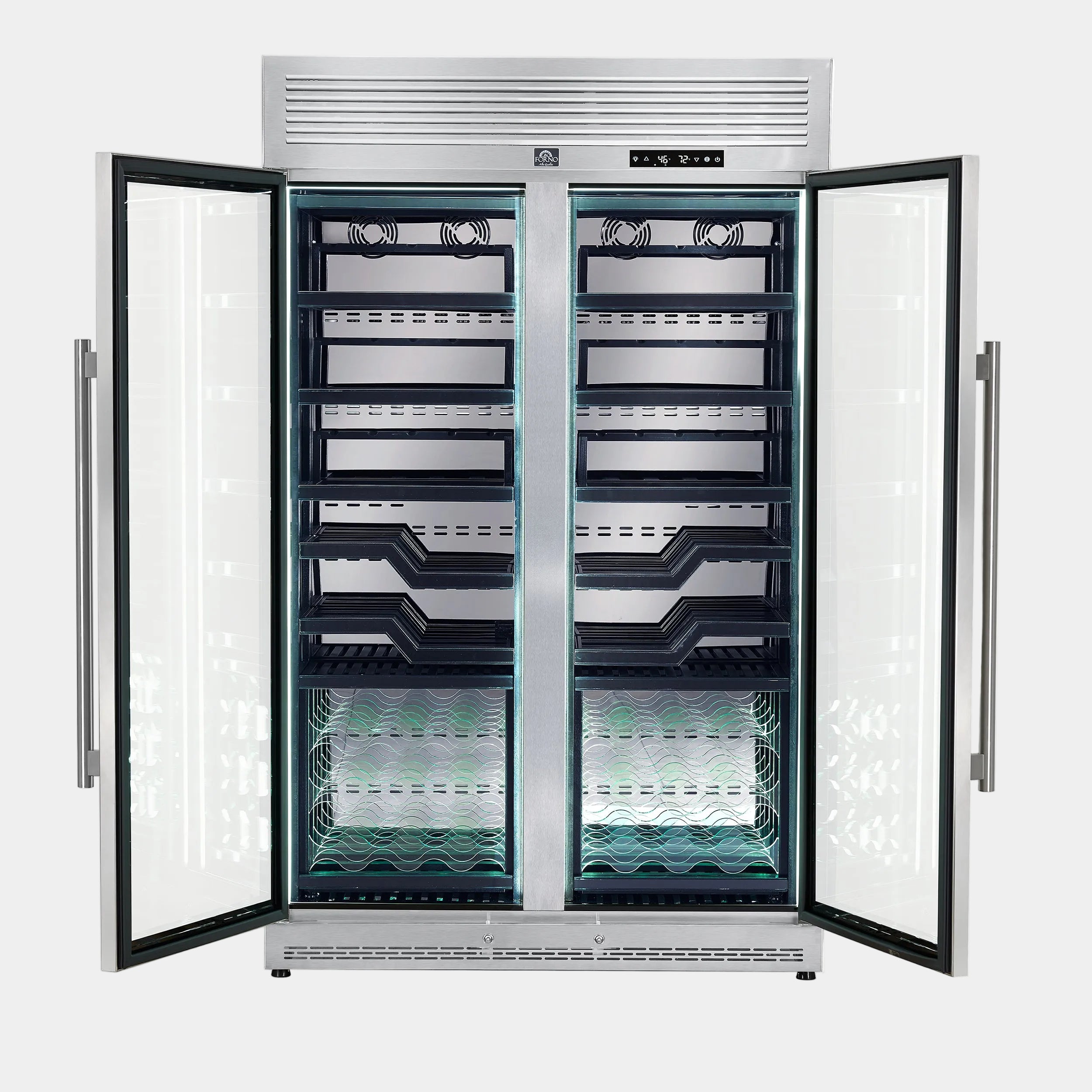 Forno Abruzzo 48 in. 102 Bottle Dual Zone Wine Cooler with Clear Acrylic Holders and Stainless Trim Shelves | FWCDR6610-48S