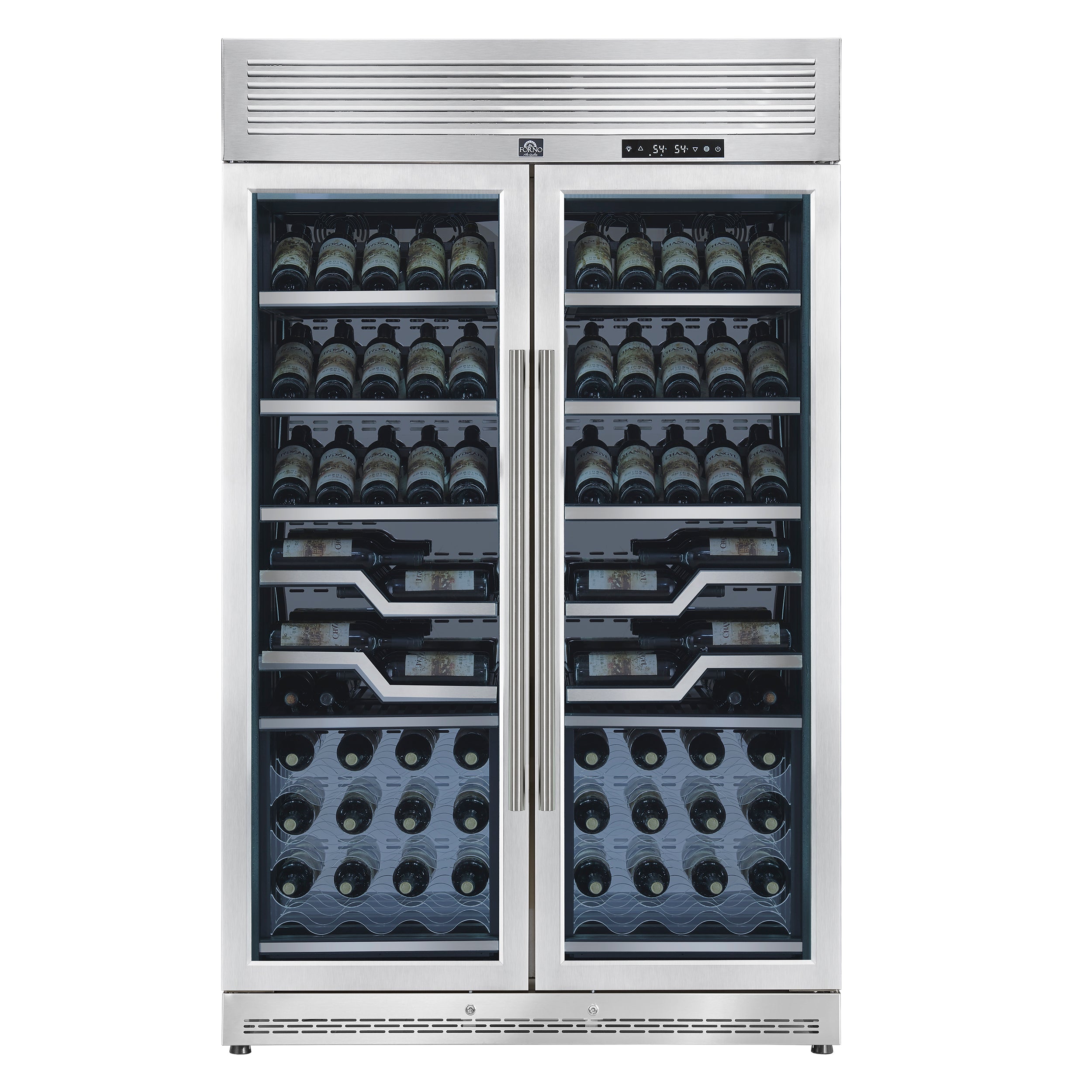 FORNO Abruzzo 48-Inch Dual Zone Wine Cellar, 102 Bottles, 24 cu. ft., Clear Acrylic Holders & Stainless Trim Shelves