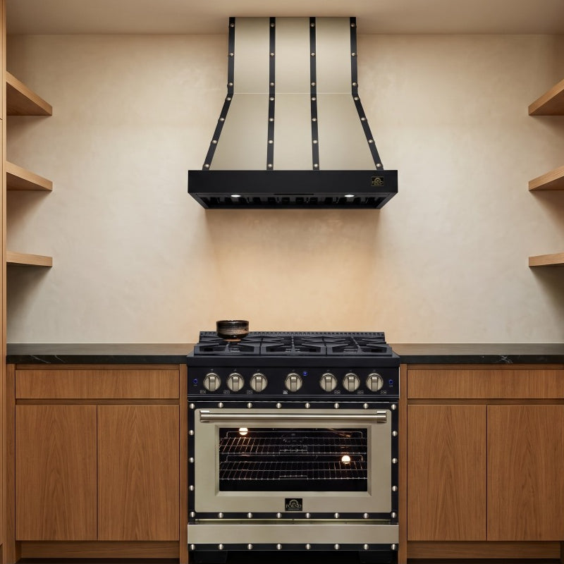 Forno Valente 36 in. 427 CFM Black Wall Mount Range Hood with Remote Control | FRHWM5099-36CPBLK