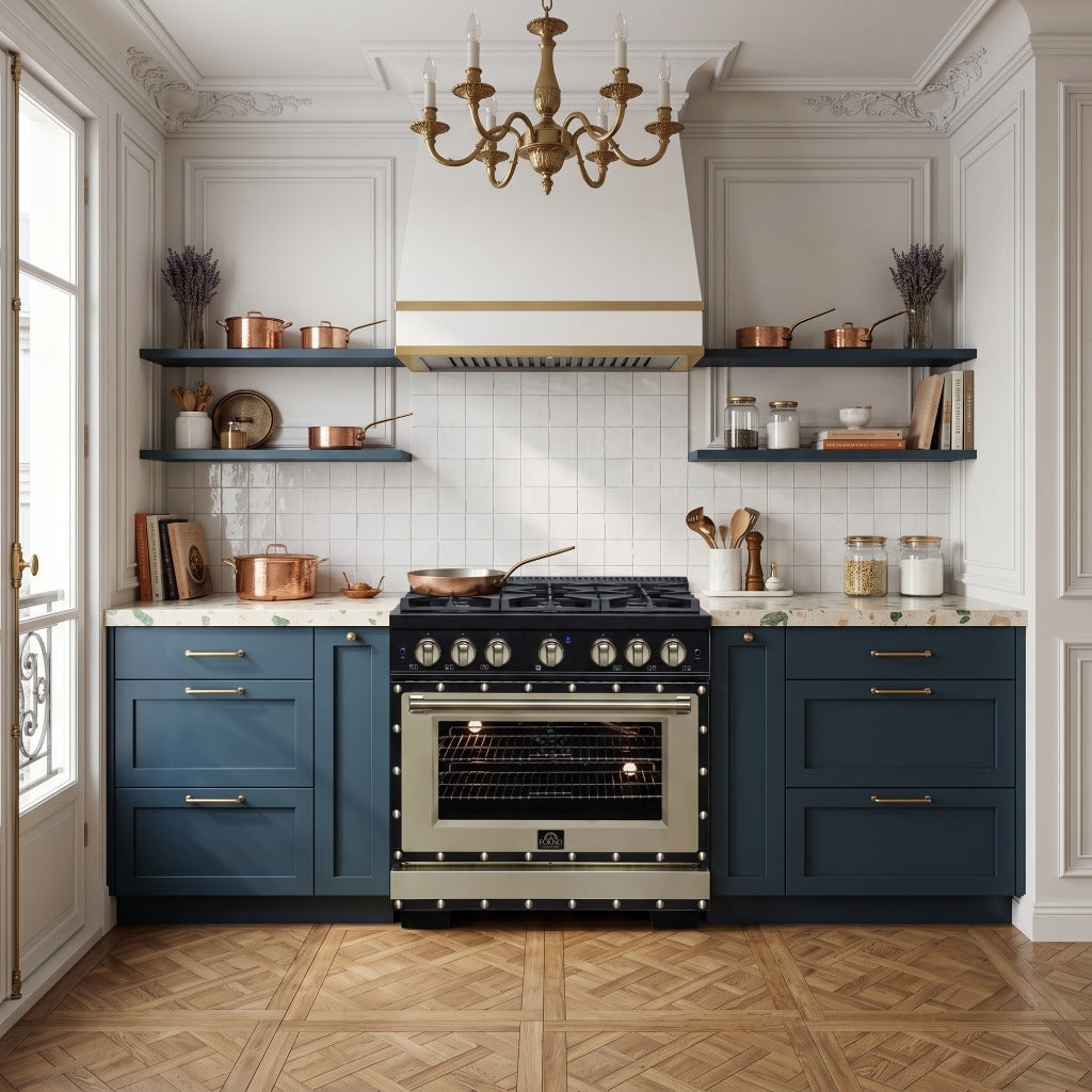 Forno Valente 36 in. 5.2 Cu.ft. Black Dual Fuel Range with 6 Sealed Burners and Air Fry | FFSGS6199-36CPBLK