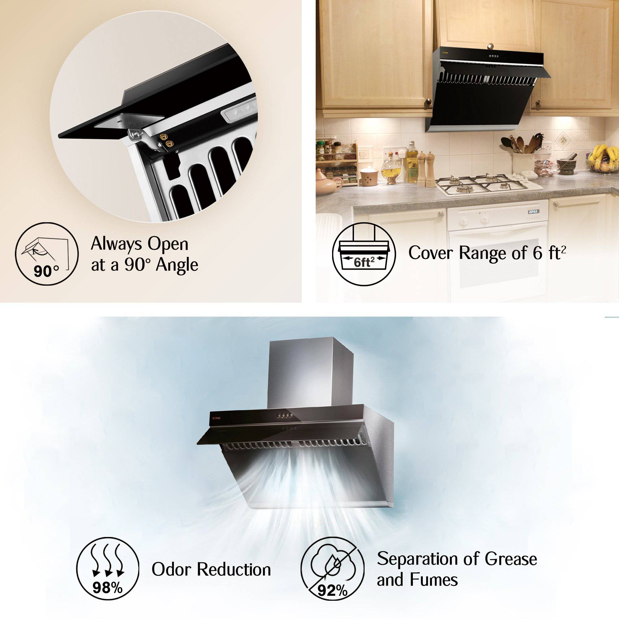 Fotile Slant Vent Series 30 in. 850 CFM Wall Mount Range Hood with Push Buttons | JQG7522