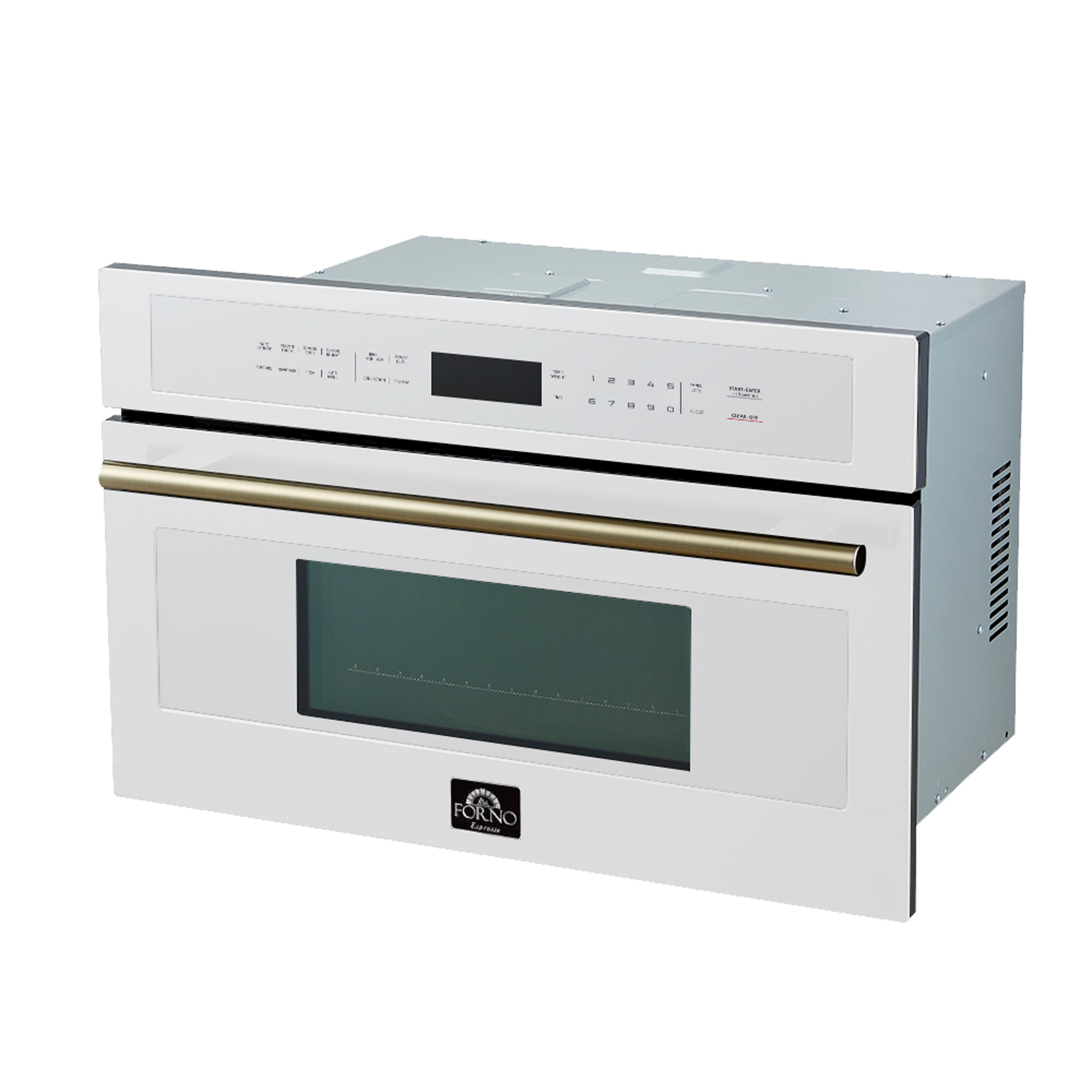 Forno Espresso Oliena 30 in. 1.6 cu.ft White Built-In Microwave Oven with Antique Brass Accents | FMWDR3093-30WHT