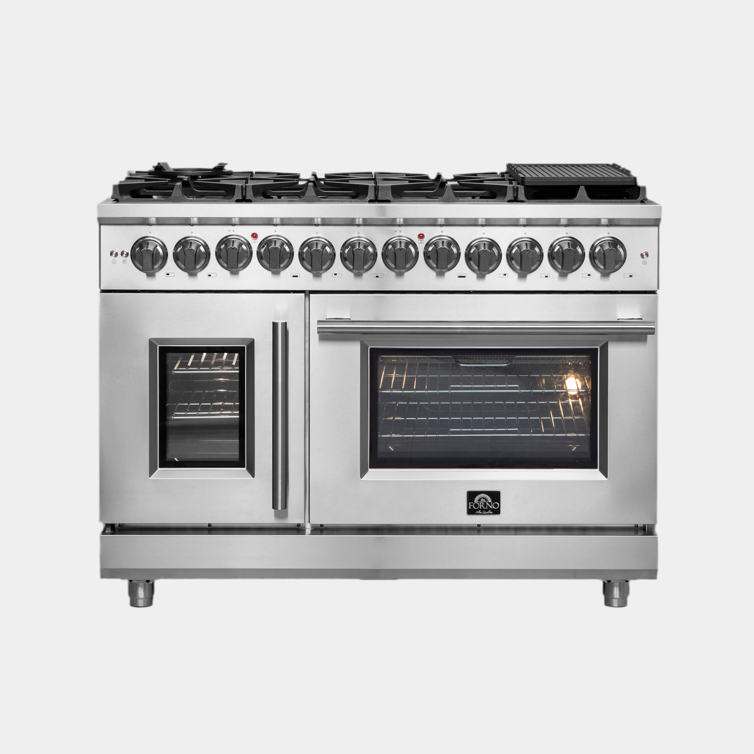Forno Massimo 48-Inch Freestanding French Door Dual Fuel Range, 8 Burners, True Convection Oven