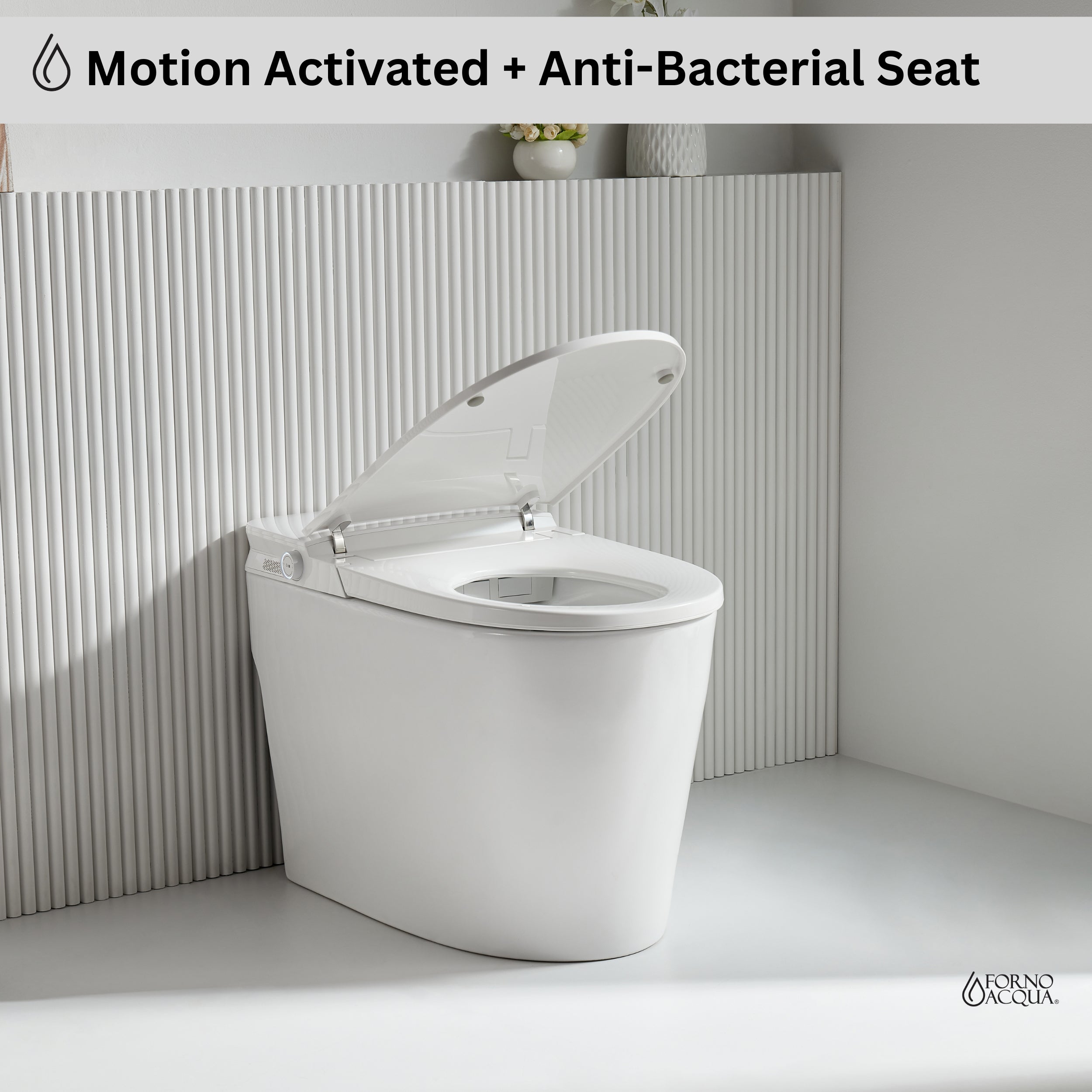 FORNO ACQUA Luxurious Smart Toilet. Includes Auto Flush, Auto Lid, Powerful Flush, sleek tankless design Ideal for Powder Rooms.