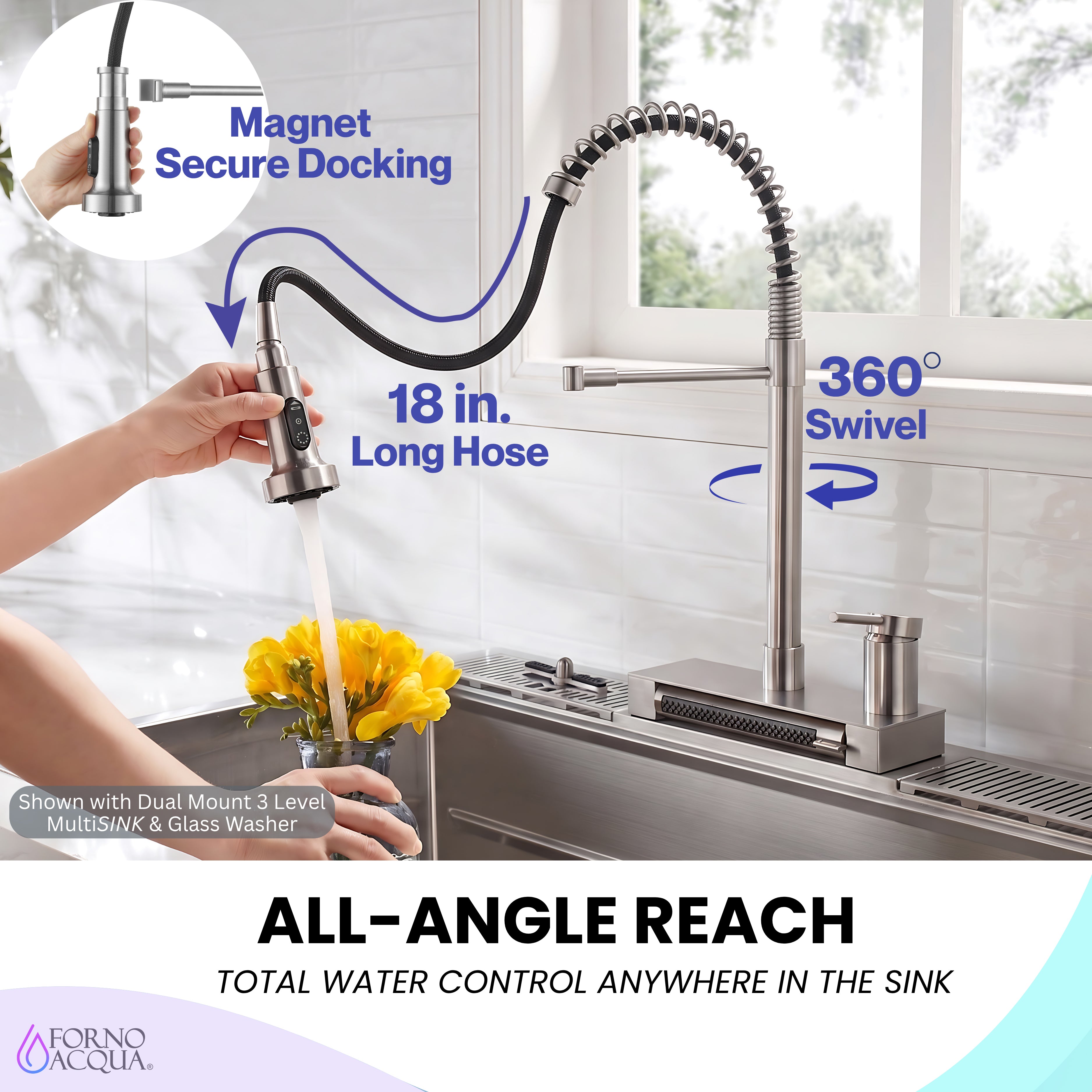 FORNO ACQUA 4 Function  Pull-Down Waterfall Kitchen Faucet
