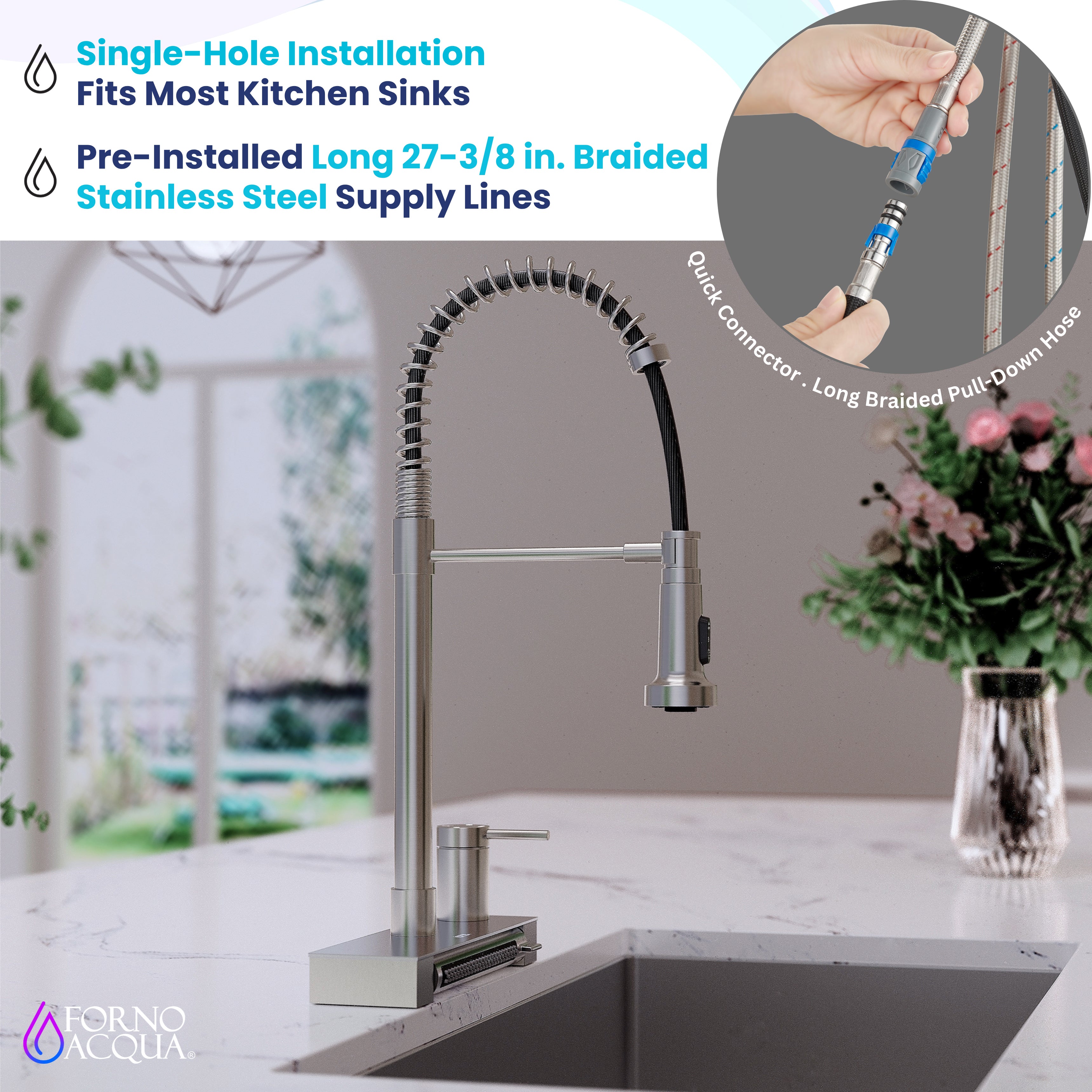 FORNO ACQUA 4 Function  Pull-Down Waterfall Kitchen Faucet