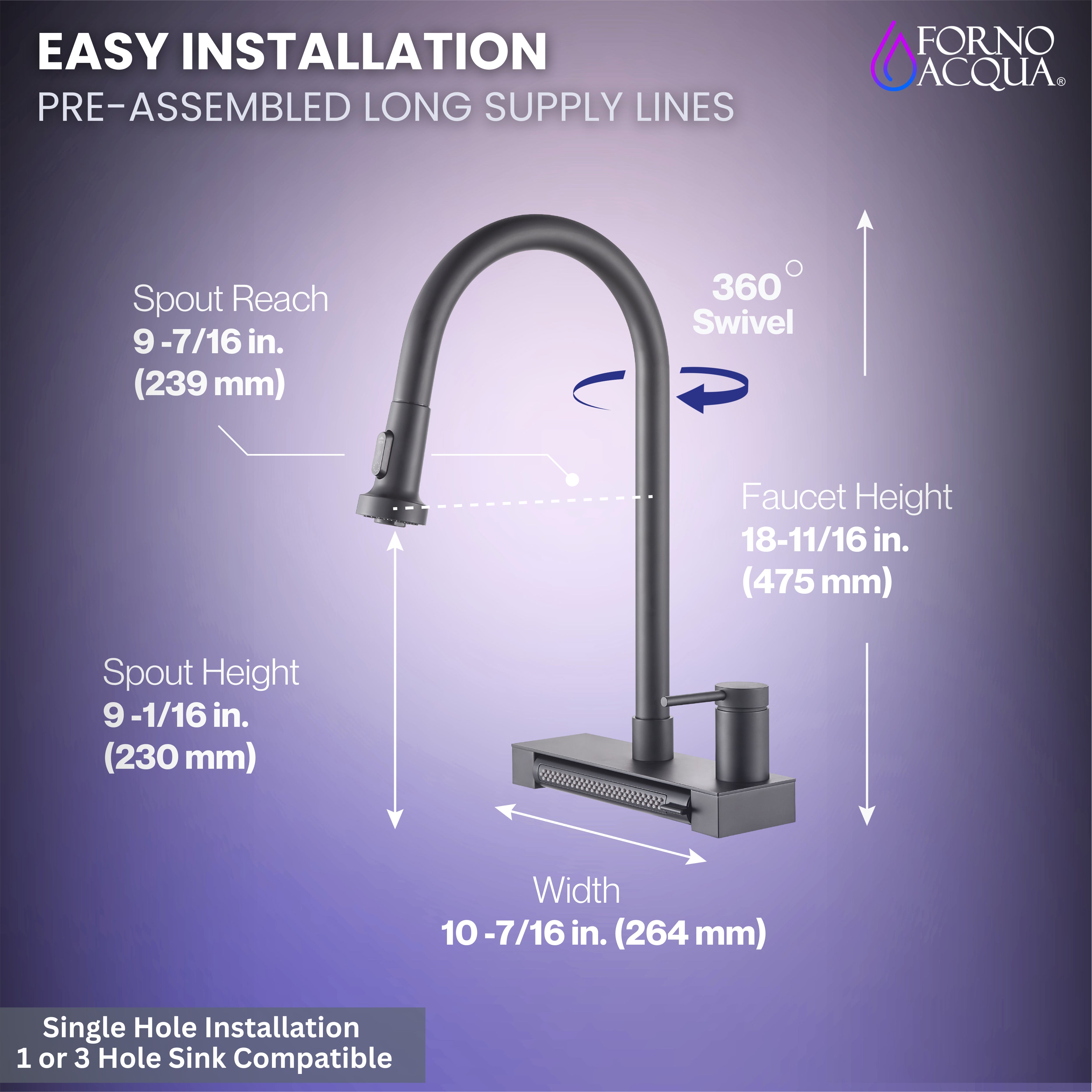 FORNO ACQUA 4 Function Waterfall  Pull-Down Kitchen Faucet