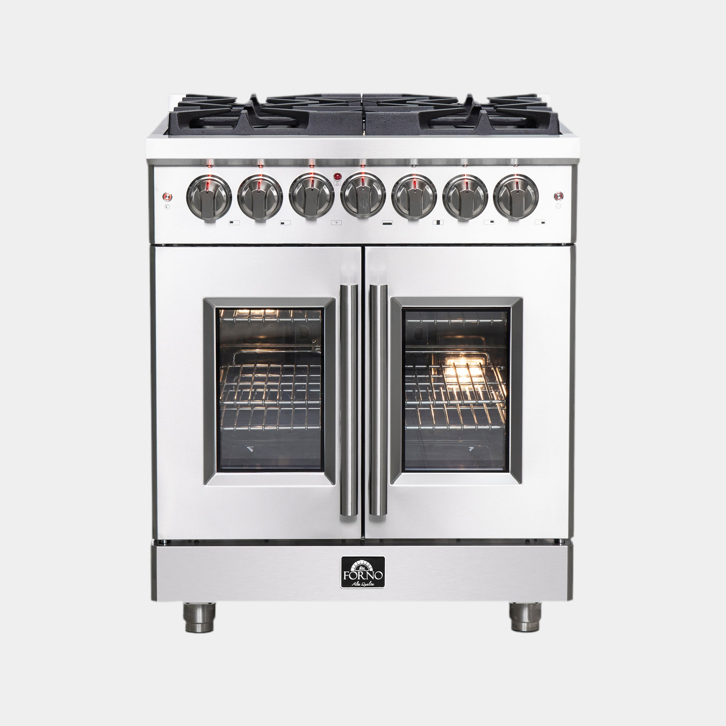 Forno Massimo 30-Inch Freestanding French Door Dual Fuel Range, 4 Burners, True Convection Oven