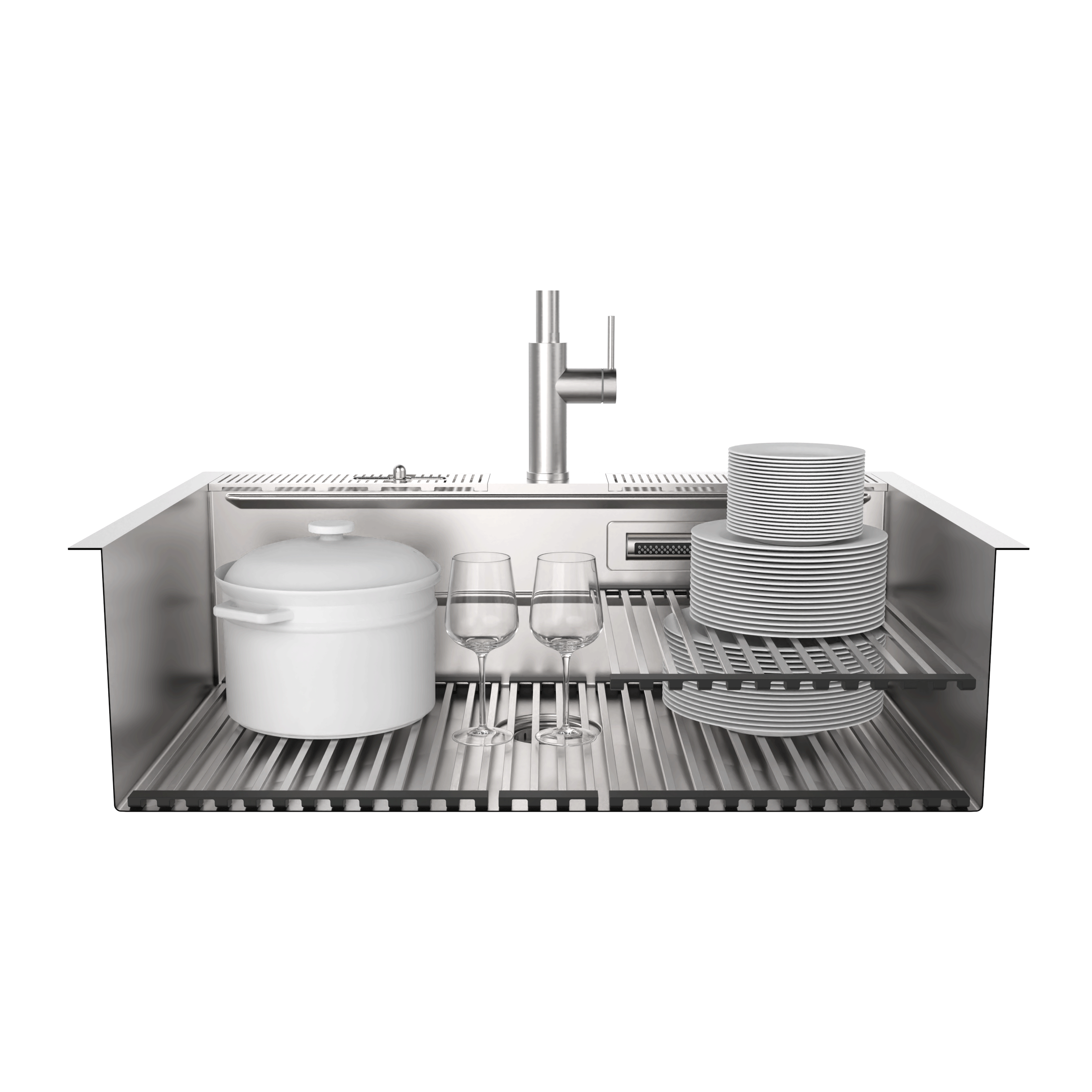 FORNO ACQUA 33 in. Drop-In/Undermount 3-Level MultiSINK Workstation Sink with Waterfall Faucet & Glass Rinser