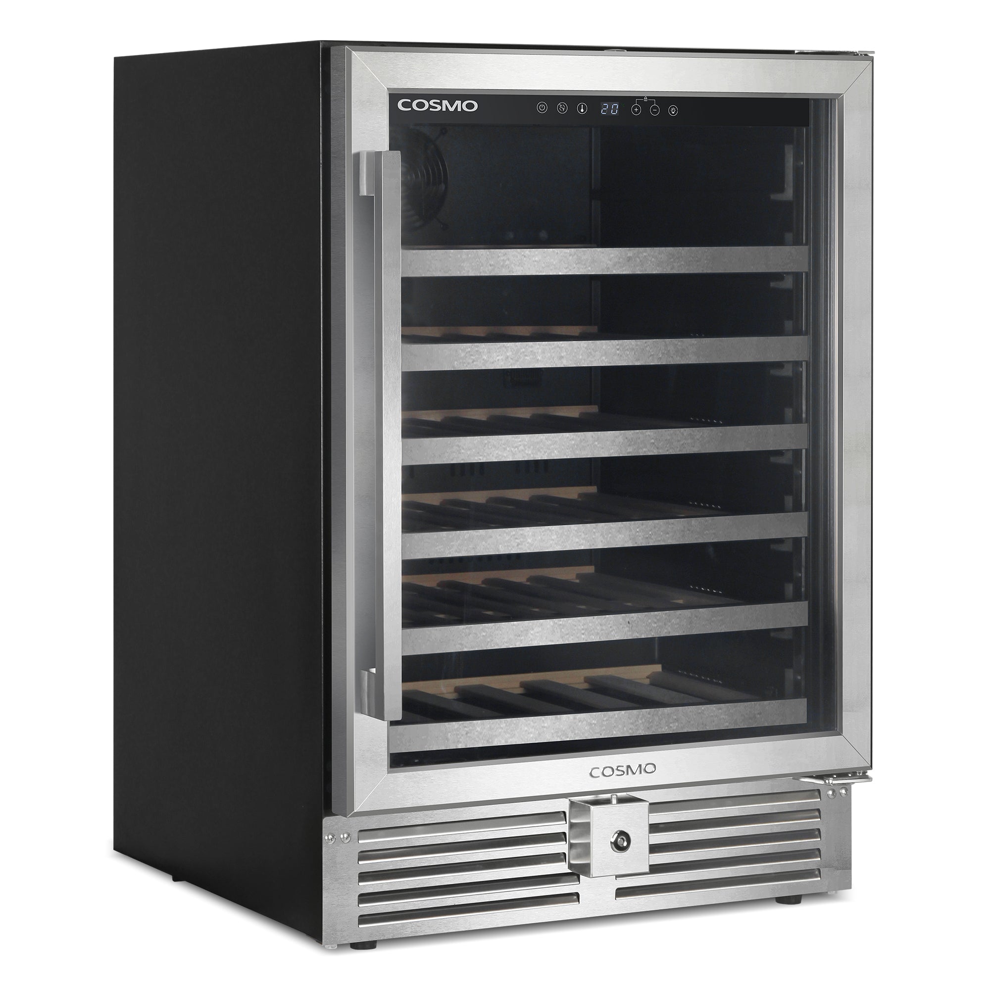 Cosmo Lumin 24 in. 48-Bottle Stainless Steel Single Zone Wine Cooler | COS-24BIWCS