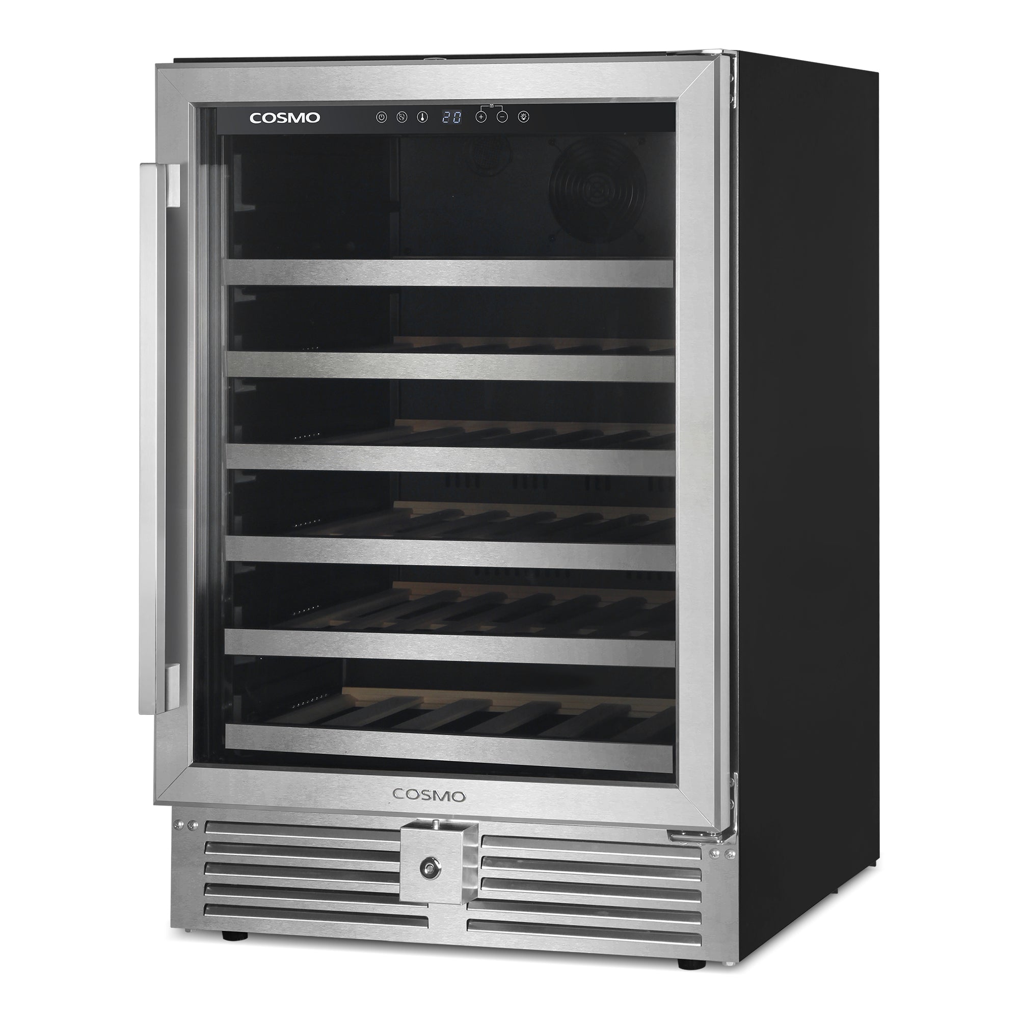 Cosmo Lumin 24 in. 48-Bottle Stainless Steel Single Zone Wine Cooler | COS-24BIWCS