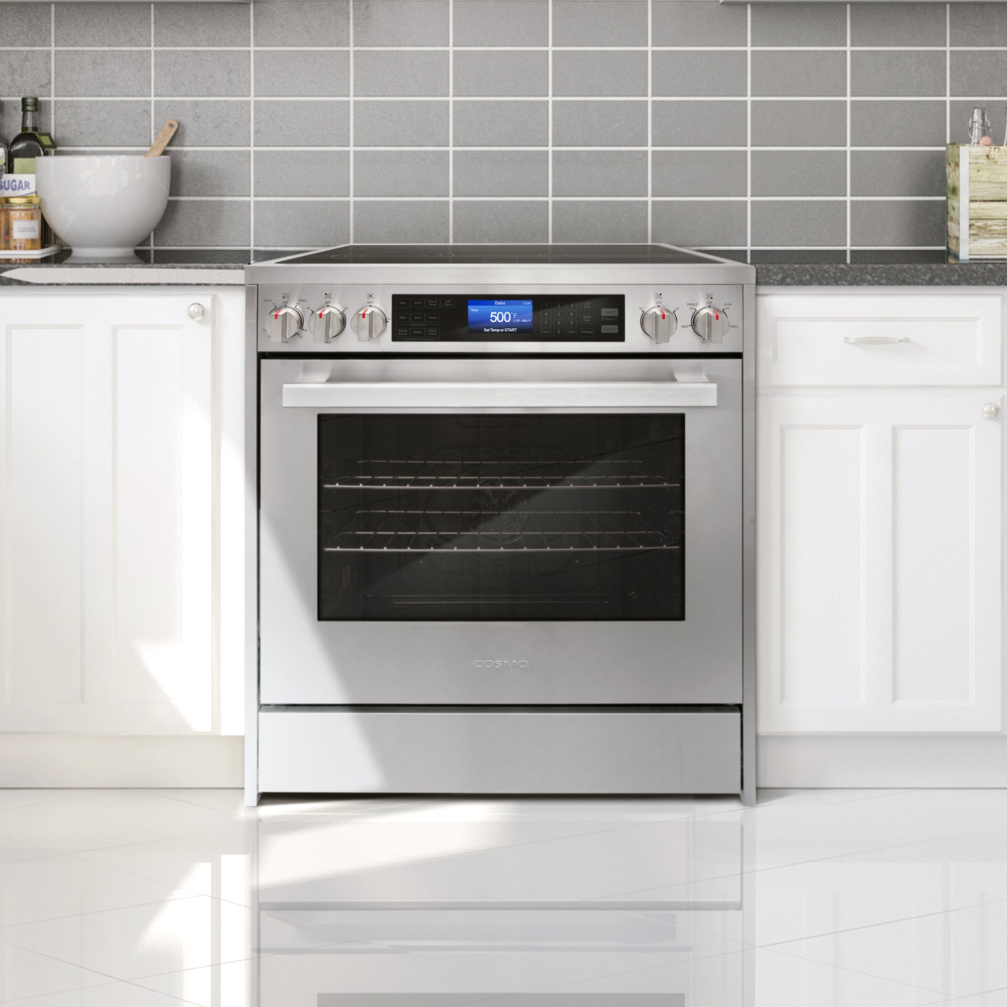 Cosmo Package - 30 in. Electric Range, Dishwasher, Refrigerator, Wine Cooler and Microwave | COS-5PKG-073