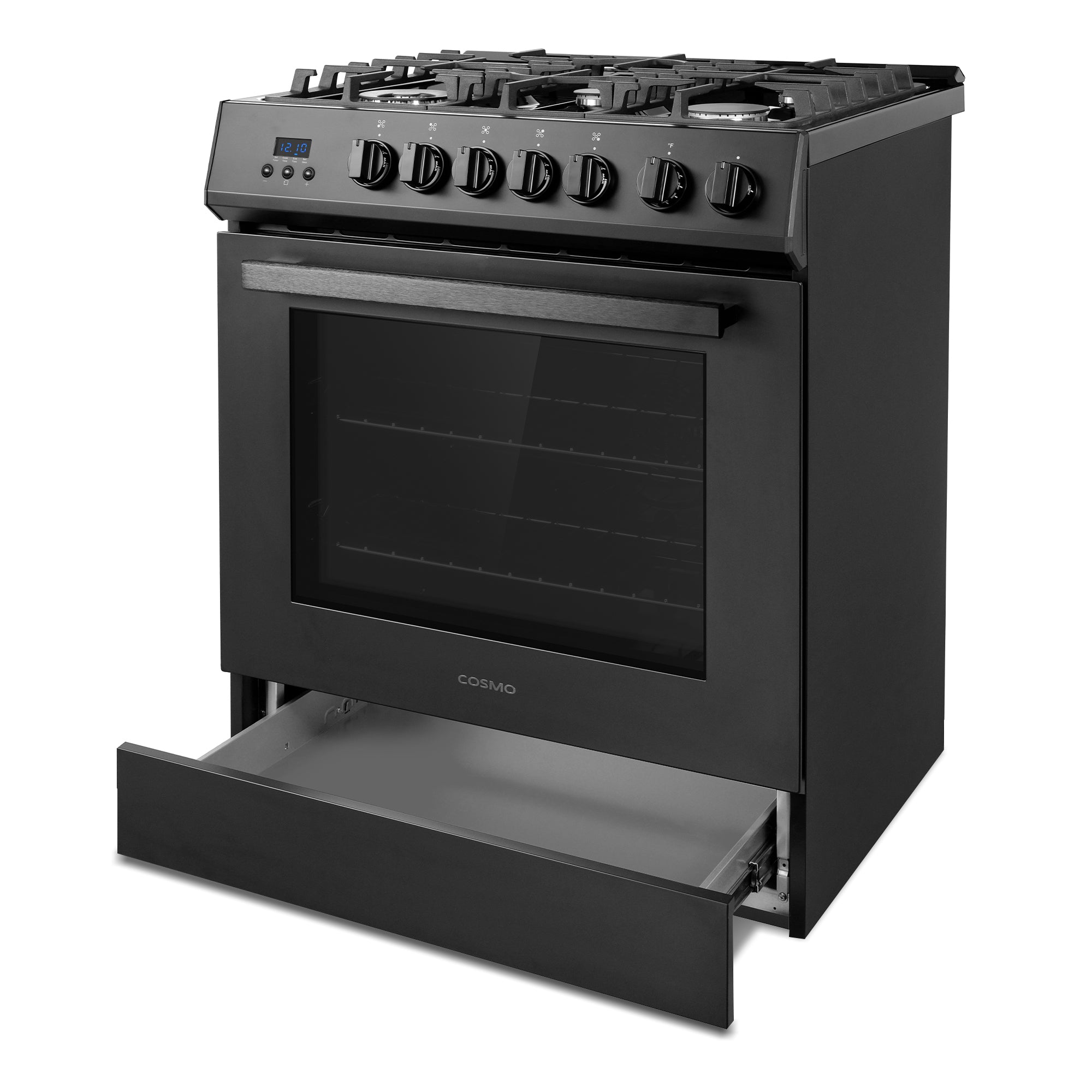 Cosmo Nebula 30 in. 5.0 cu. ft. 5-Burner Black Gas Range with Storage Drawer | COS-305AGC-BK