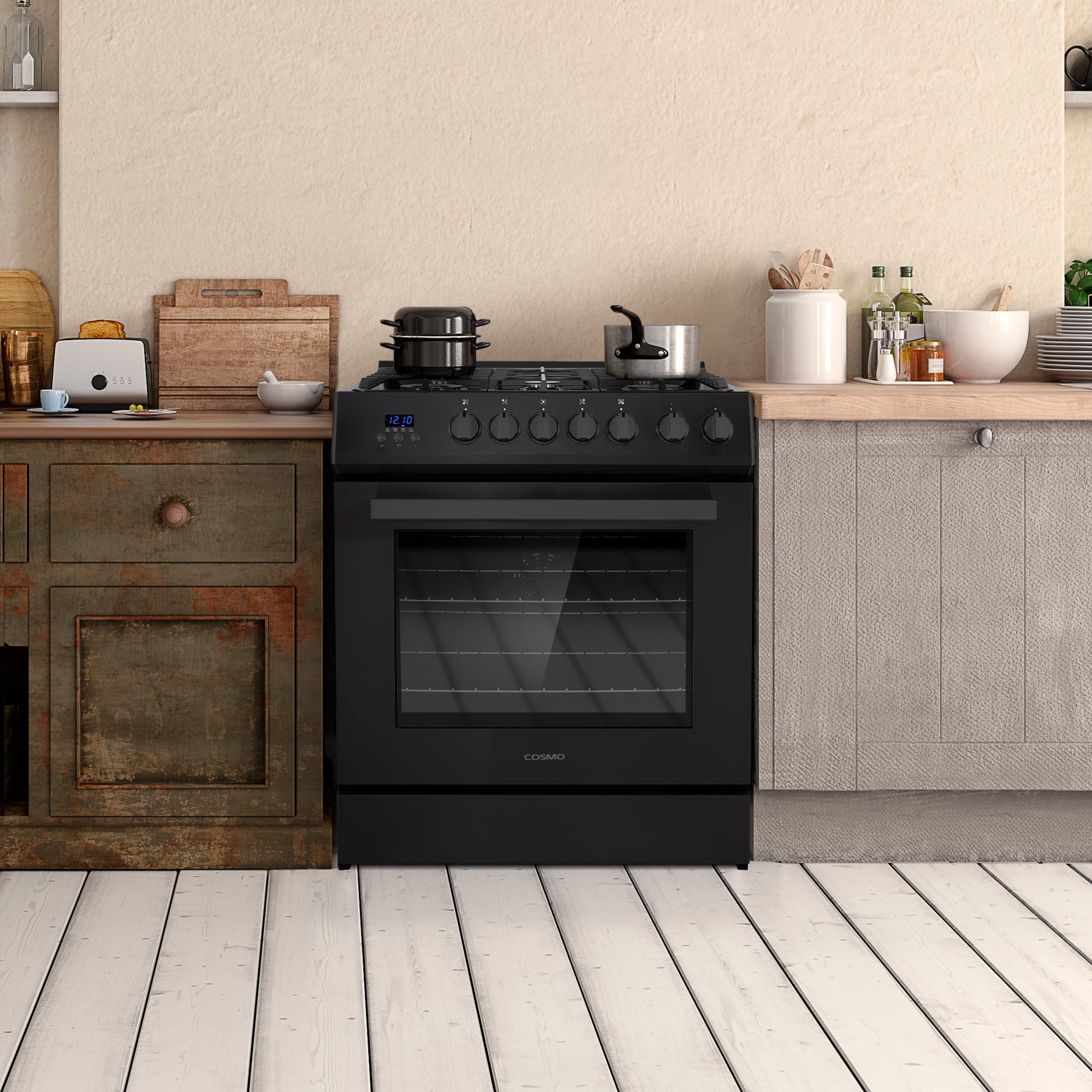 Cosmo Nebula 30 in. 5.0 cu. ft. 5-Burner Black Gas Range with Storage Drawer | COS-305AGC-BK