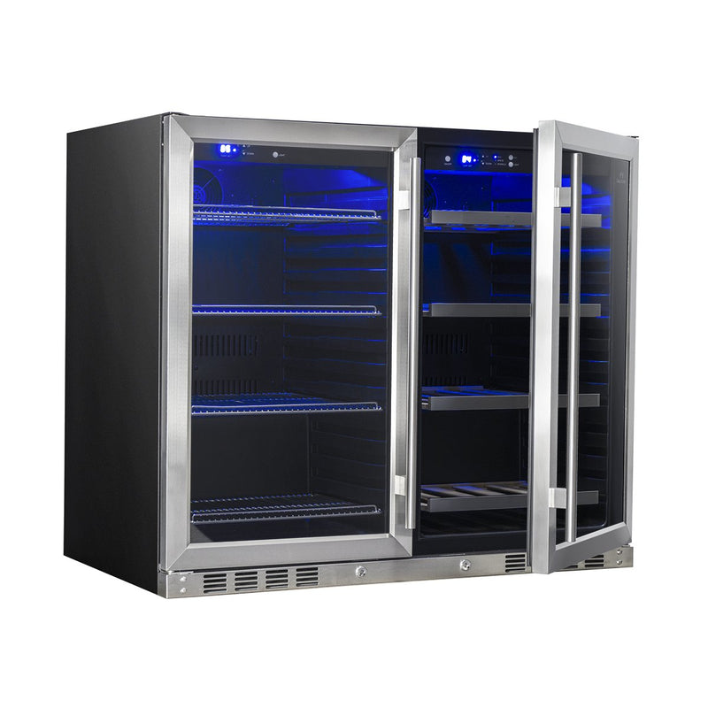 Kingsbottle 39 in. 28 Bottle and 100 Can Under-Counter Dual Zone Wine and Beverage Cooler