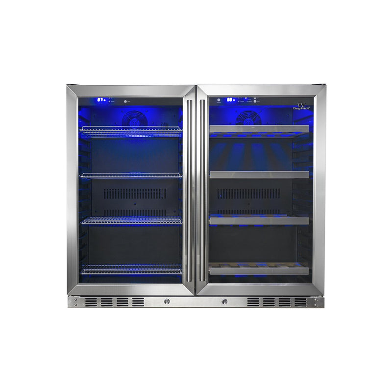 Kingsbottle 39 in. 28 Bottle and 100 Can Under-Counter Dual Zone Wine and Beverage Cooler