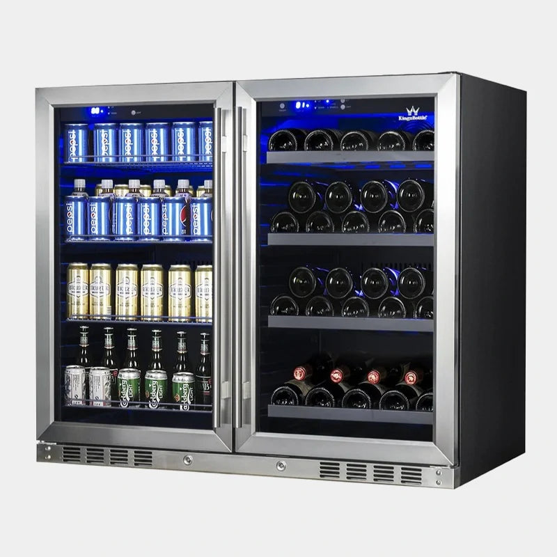 Kingsbottle 39 in. 28 Bottle and 100 Can Under-Counter Dual Zone Wine and Beverage Cooler