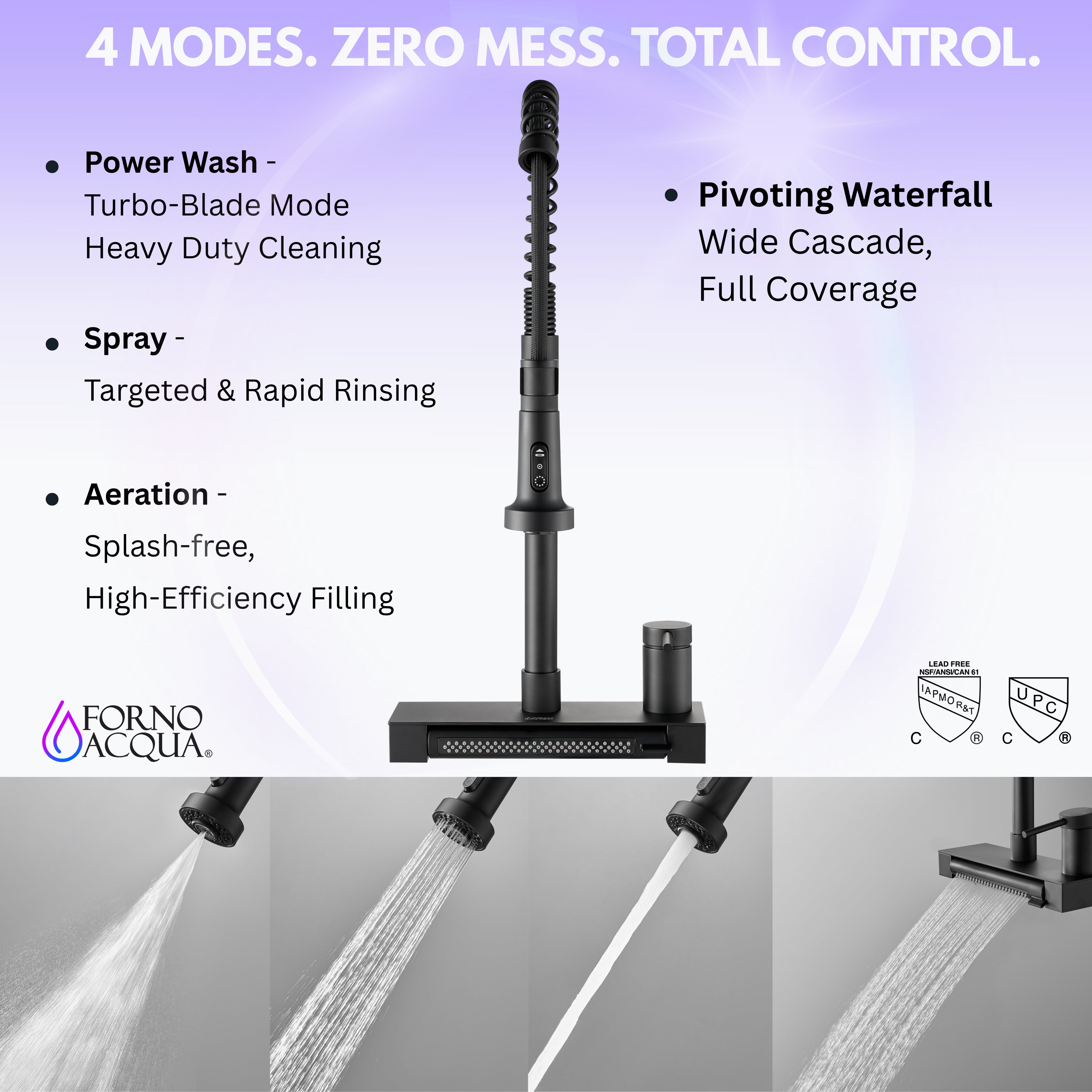 FORNO ACQUA 4 function pull-Down Waterfall Kitchen Faucet