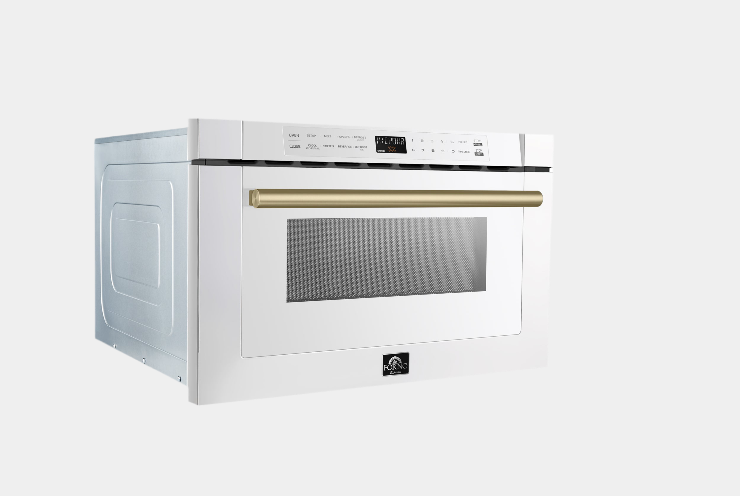 Forno Capoliveri Espresso 24-Inch Microwave Drawer, White, 1.2 cu.ft, 1000 Watts, Built-In, Touch Control LCD Display, Auto-Touch Open/Close, 11 Power Levels, Sensor Cooking