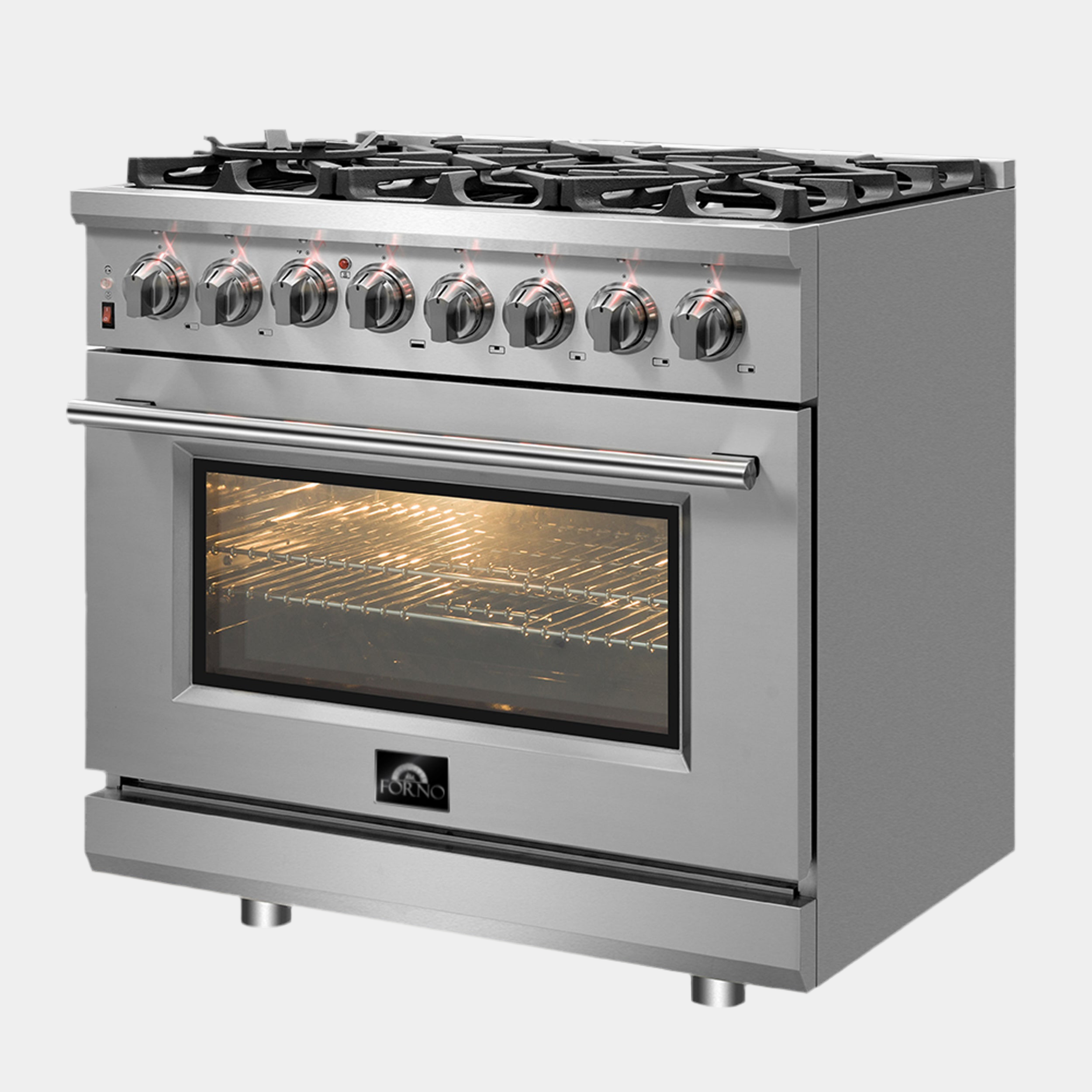 Forno Massimo 36-Inch Freestanding Dual Fuel Range, 6 Burners, Double Convection Ovens