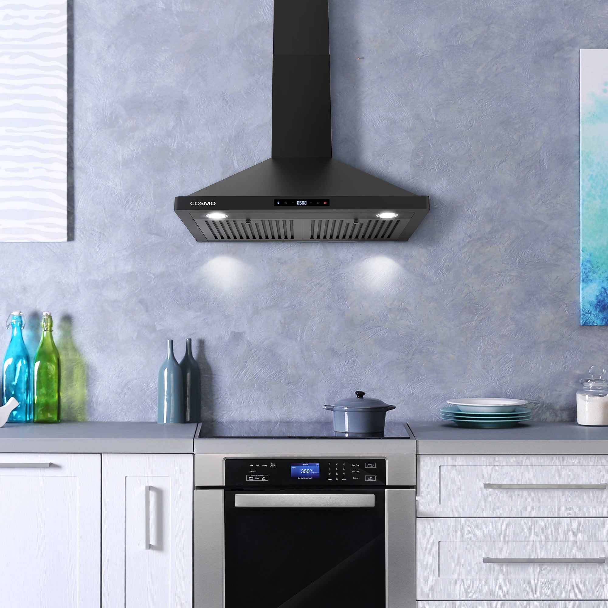 Cosmo Vista 30 in. 380 CFM Black Wall Mount Range Hood, Touch Controls | COS-63175S-BK
