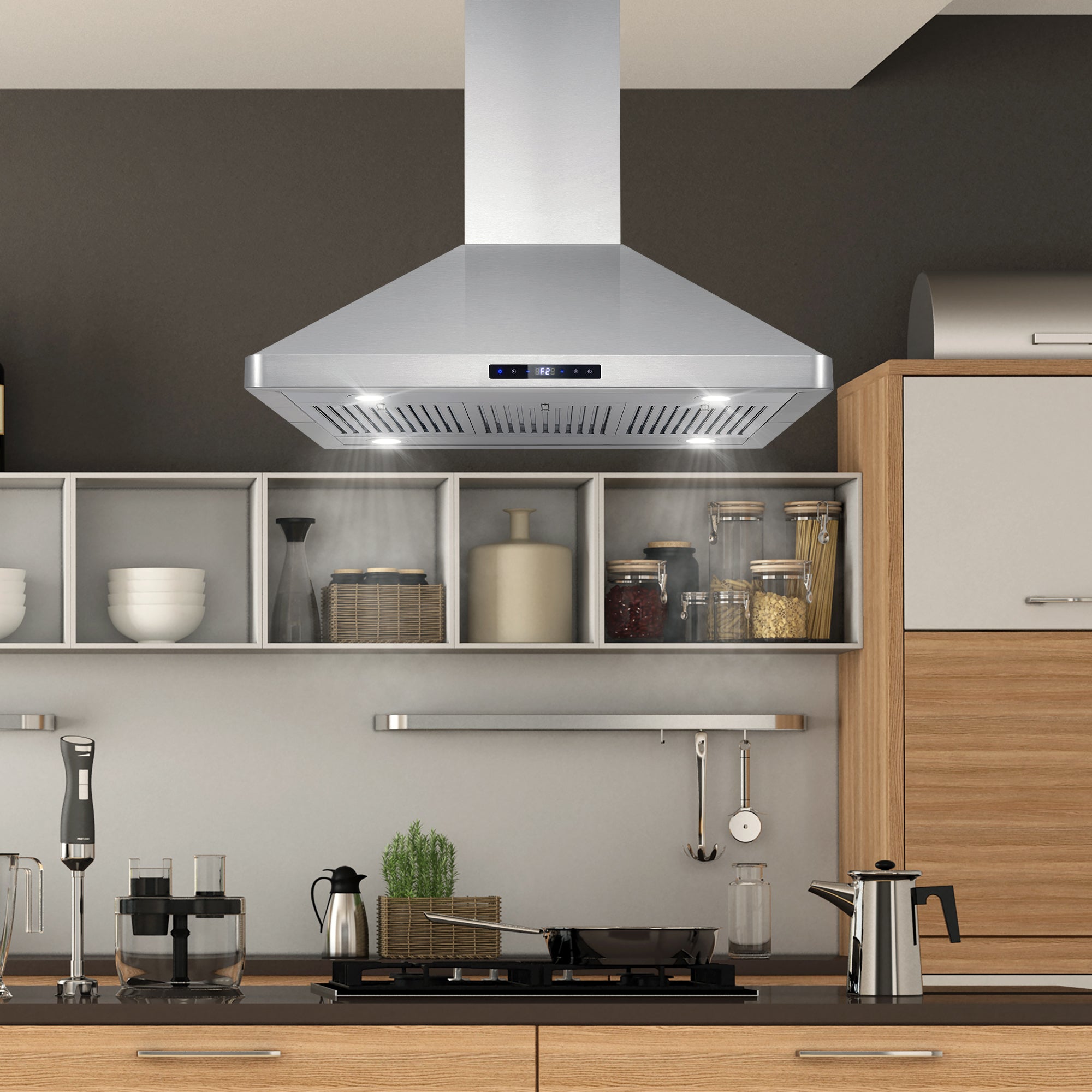 Cosmo Lumin 36 in. 380 CFM Ductless Stainless Steel Island Mount Range Hood, Touch Controls | COS-63ISS90-DL