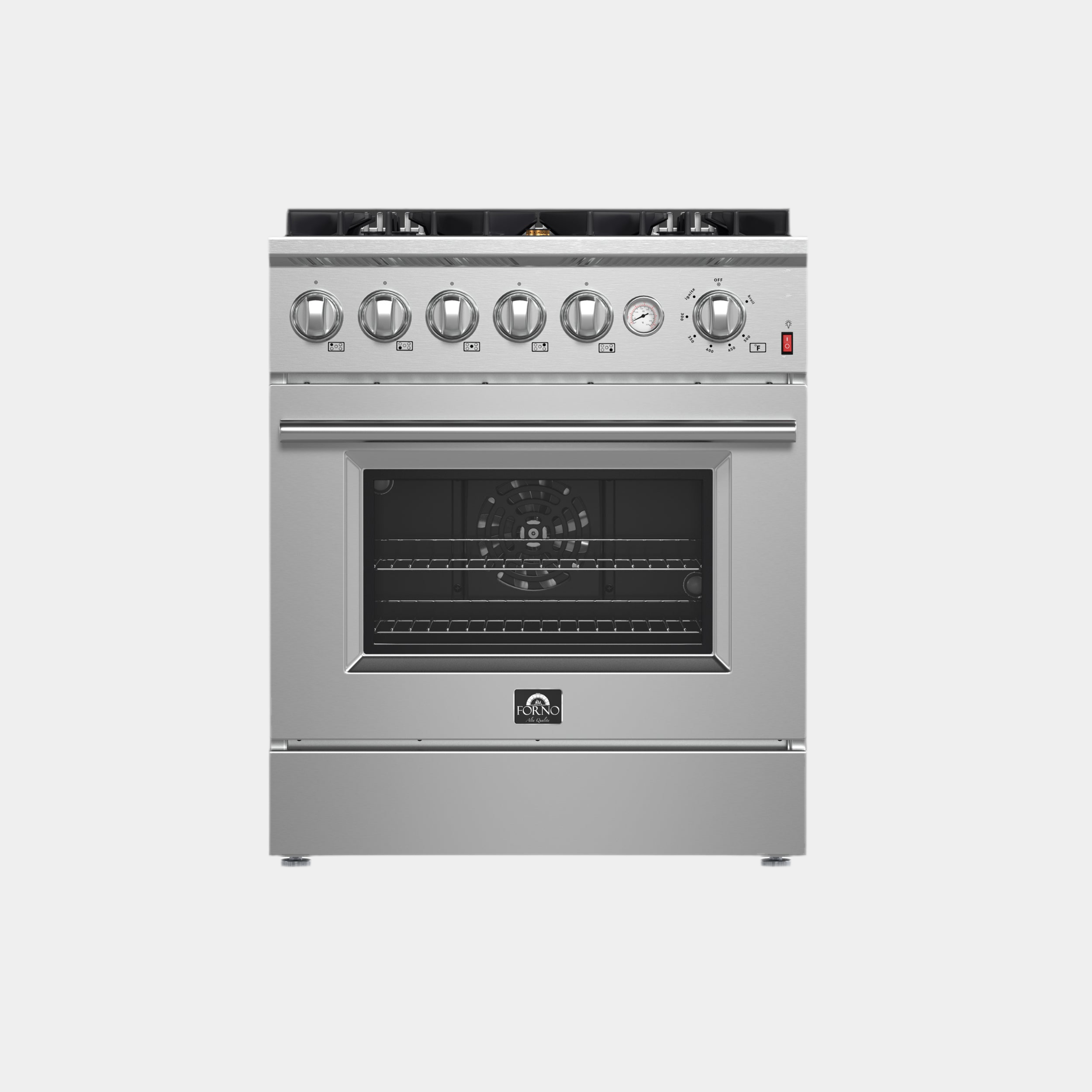 FORNO Giovanni 30-inch Gas Range Stainless Steel, 5 Burners 67,000 BTU, 4.32 cu.ft. Convection Oven